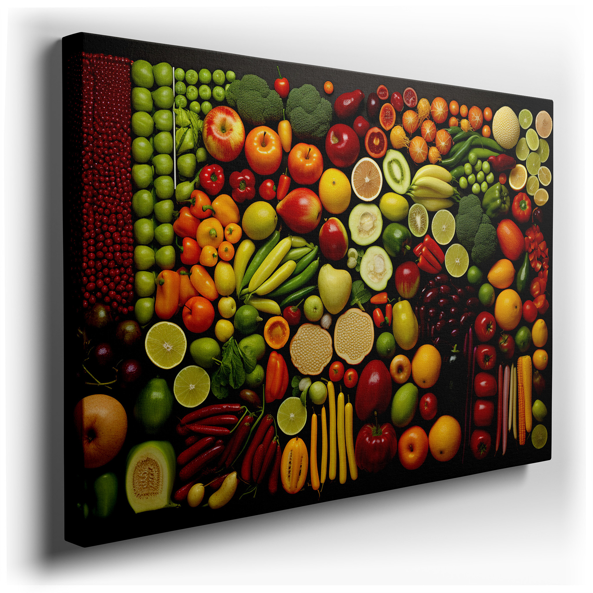 Nature's Bounty Celebration: Vibrant Fruits and Vegetables Large Wall Art, Canvas Decor for Office and Bedroom wrapped