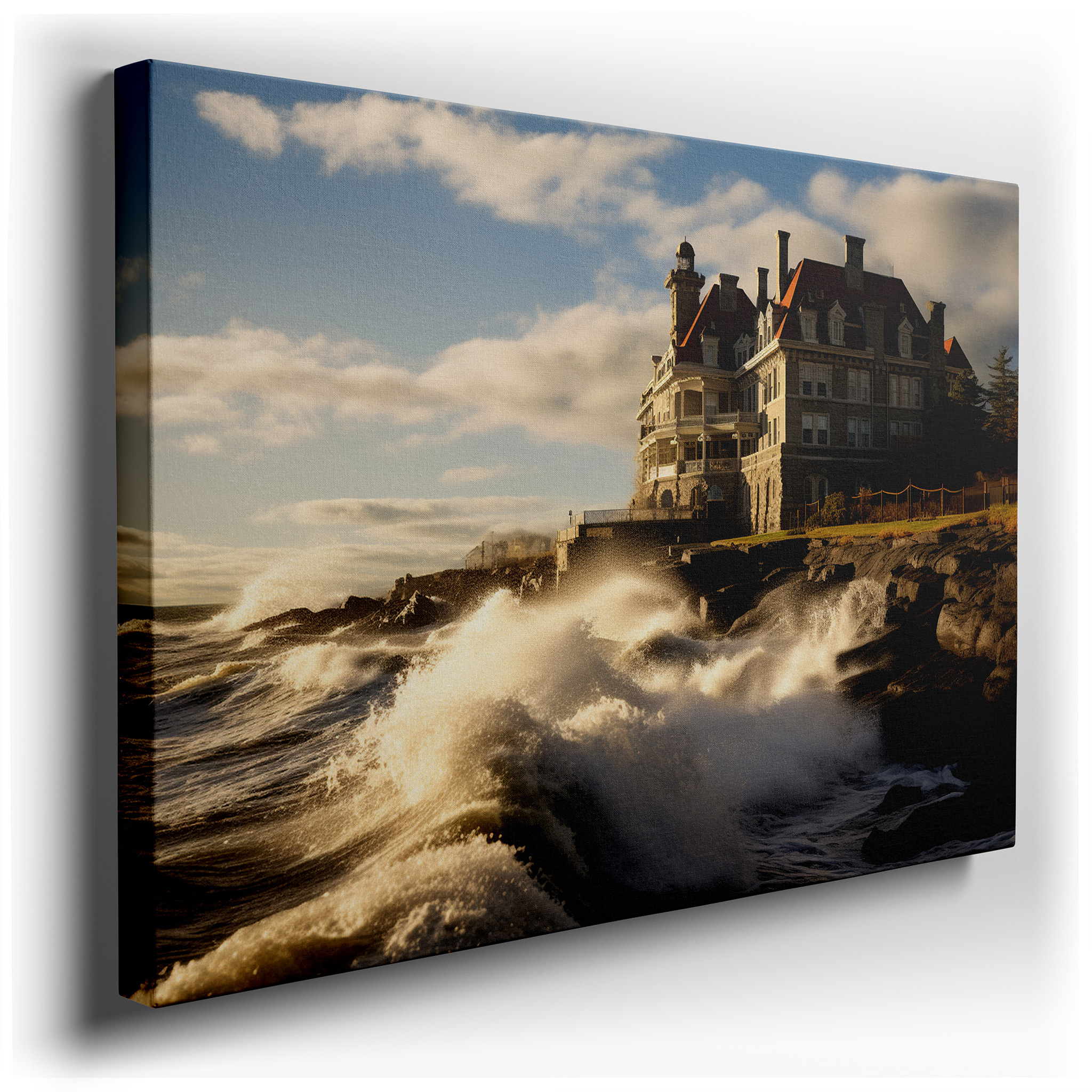 Nature's Fury and Sunset Symphony: Tension and Harmony in a Historic Mansion - Large Canvas Wall Art for Office and