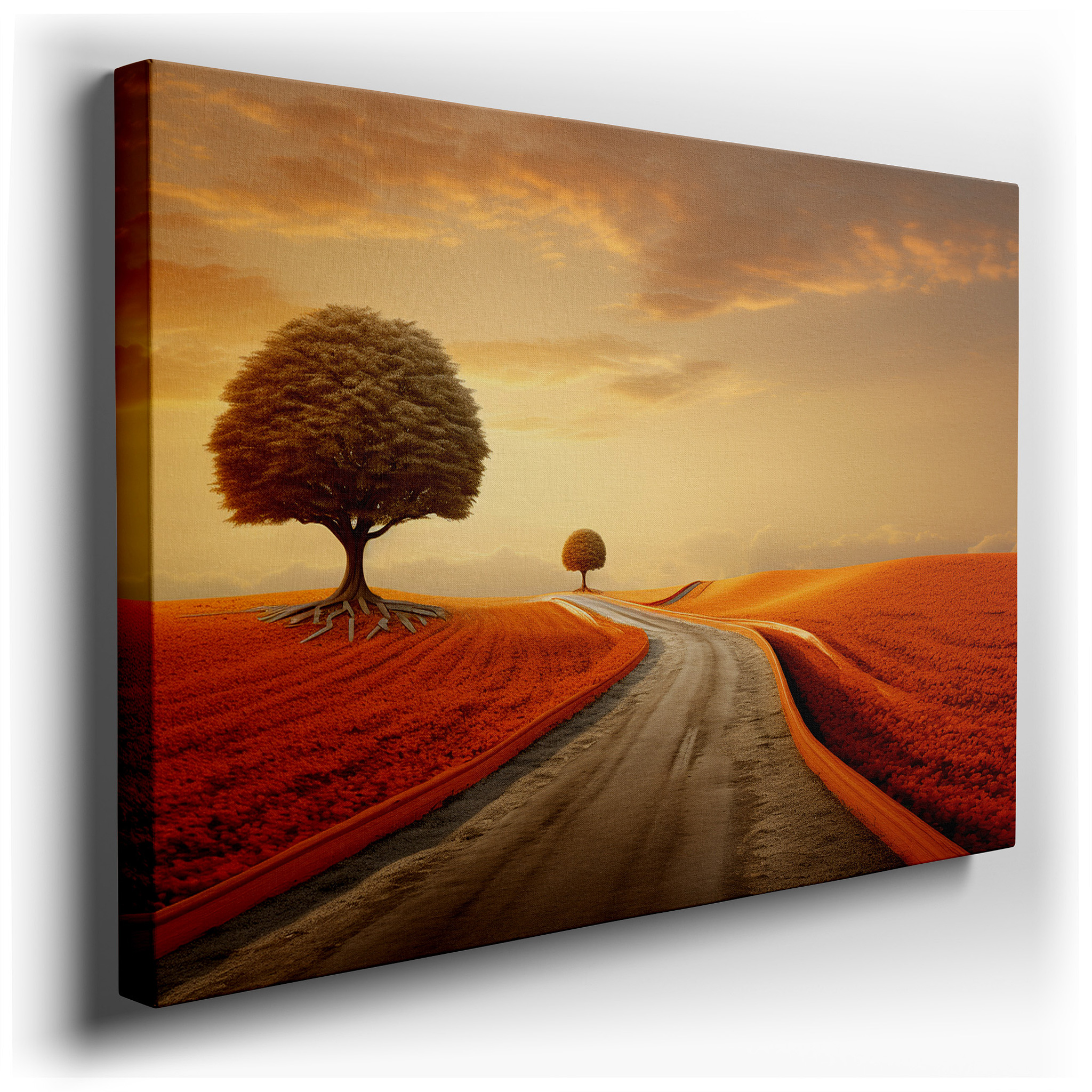 Nature's Palette Journey - Sunset Glow on a Winding Road Large Canvas Wall Art for Home and Office Decor wrapped canvas