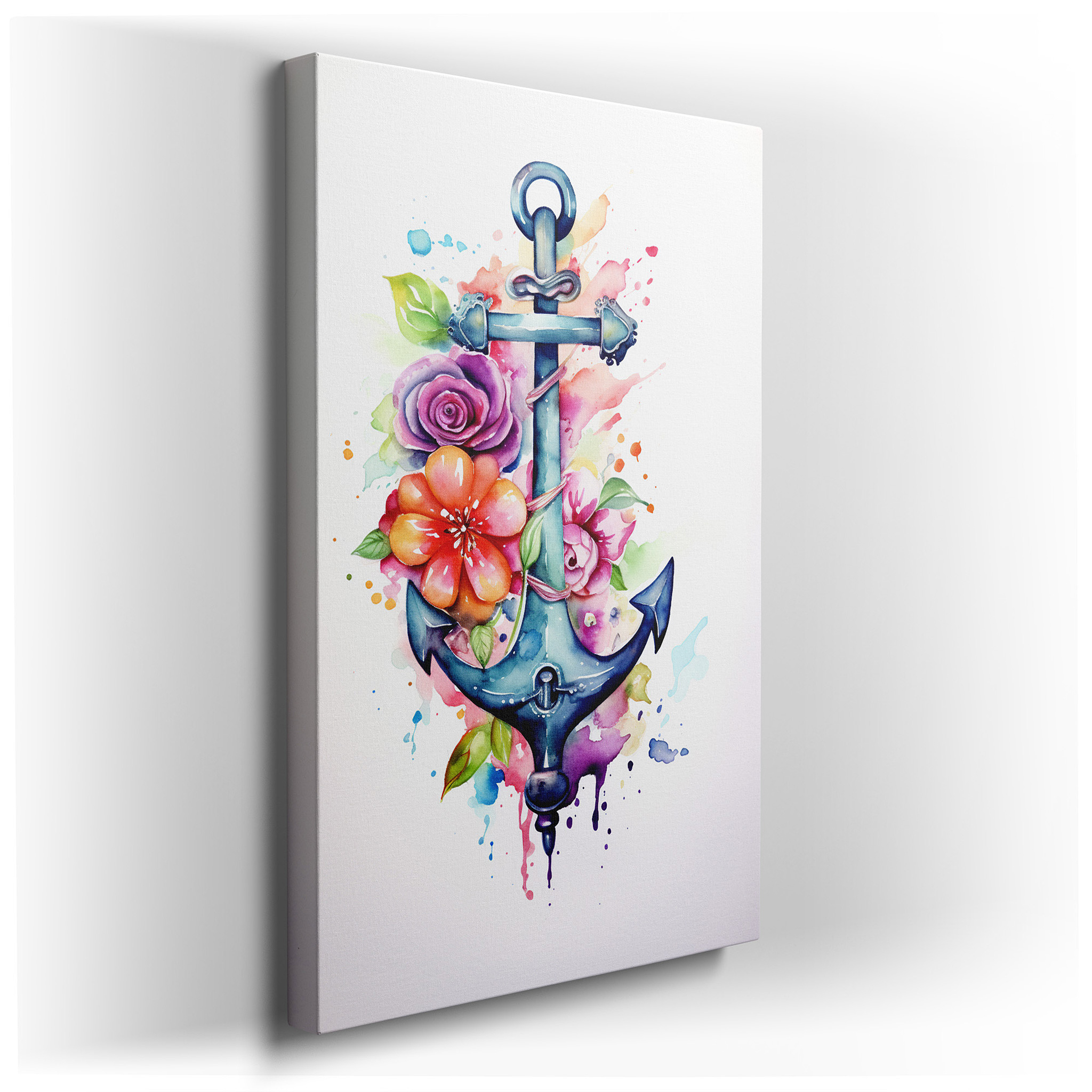 Nautical Anchor and Vivid Botanicals Wall Art - Symbolizing Strength and Grace, Perfect for Office or Bedroom Decor,