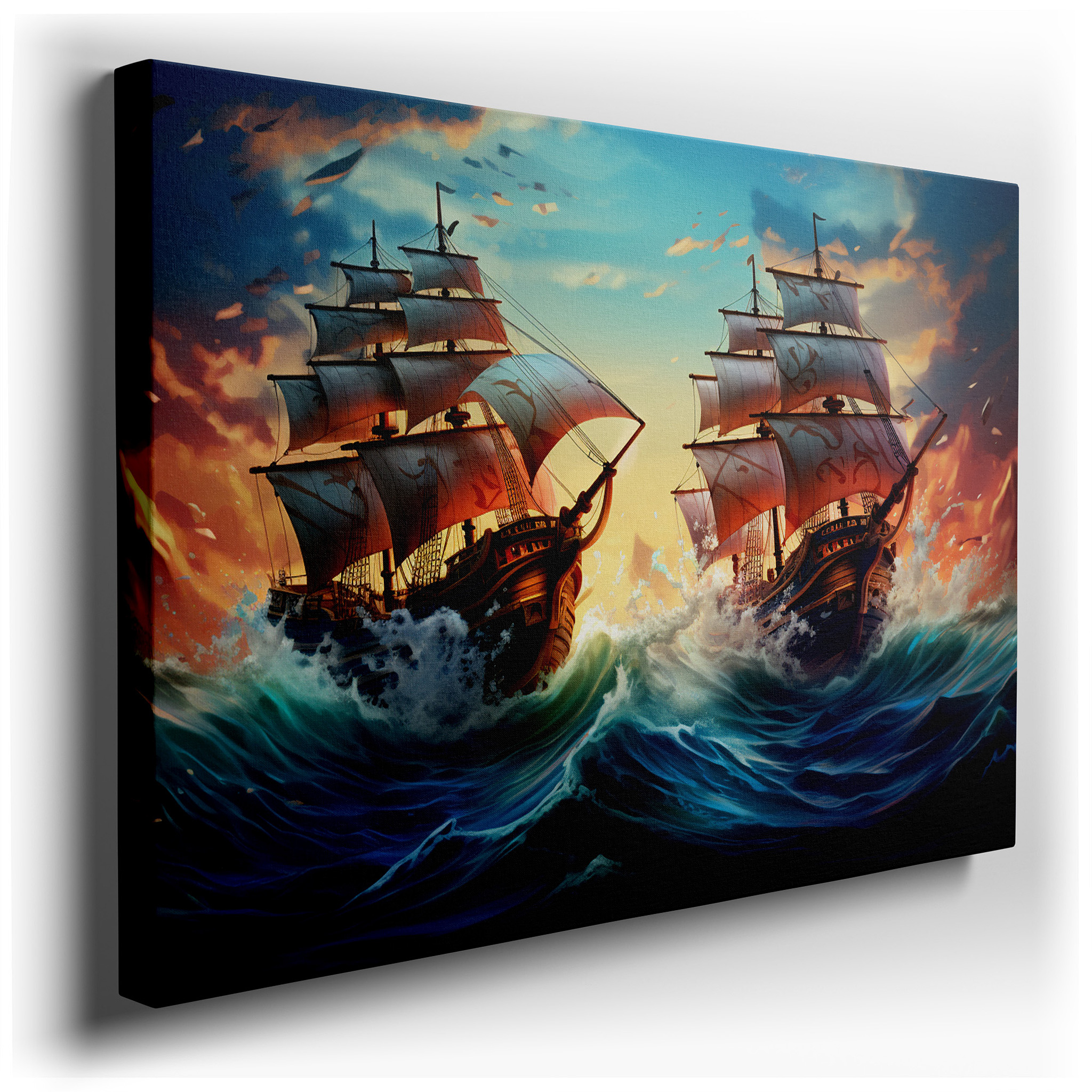 Naval Battle Excellence: Stunning Maritime Combat Scene, Oversized Canvas Wall Art for Home and Office Decor wrapped