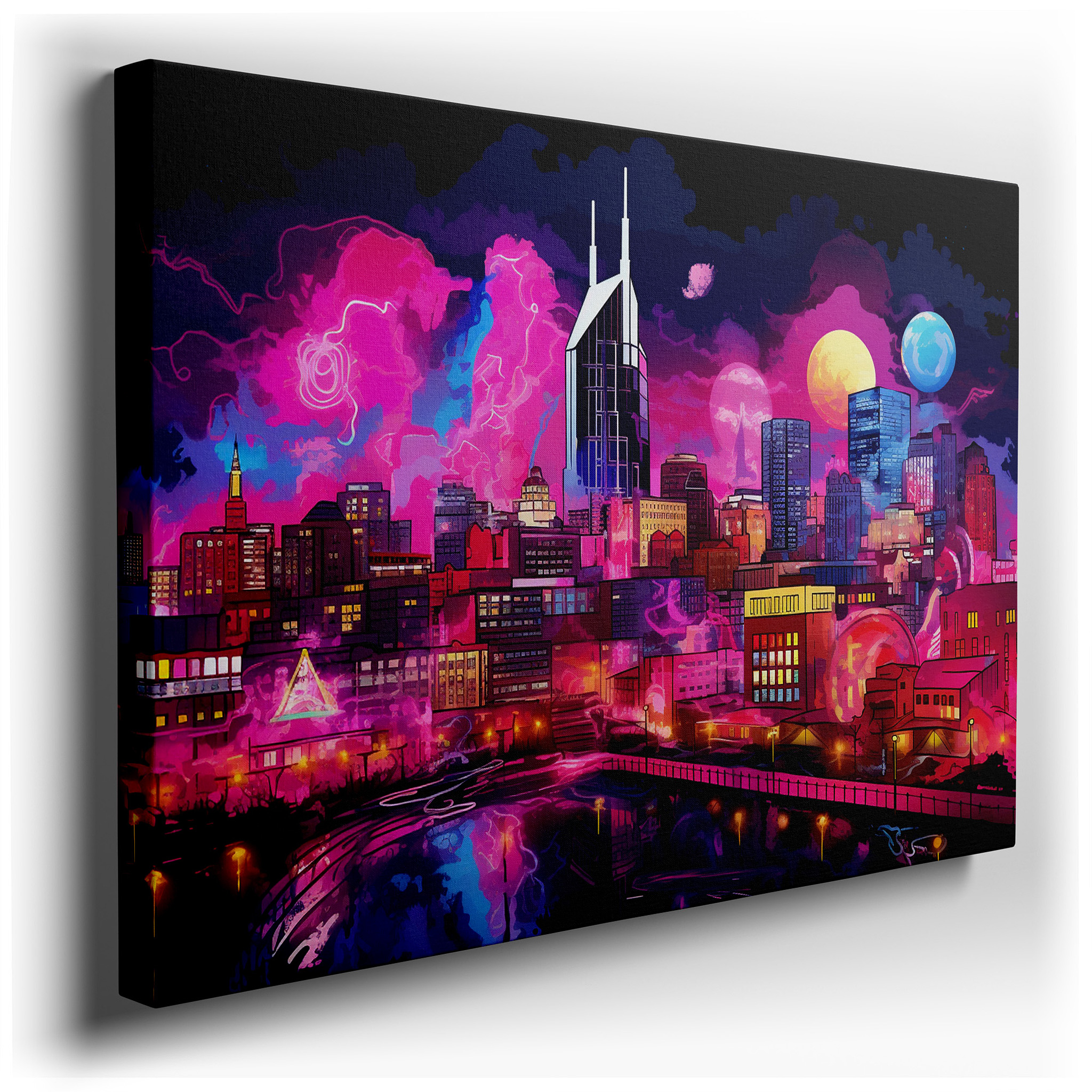 Neon Brilliance: Cosmic Mysteries and Futuristic Cityscapes in Large Wall Art for Offices, Bedrooms, and Living Spaces