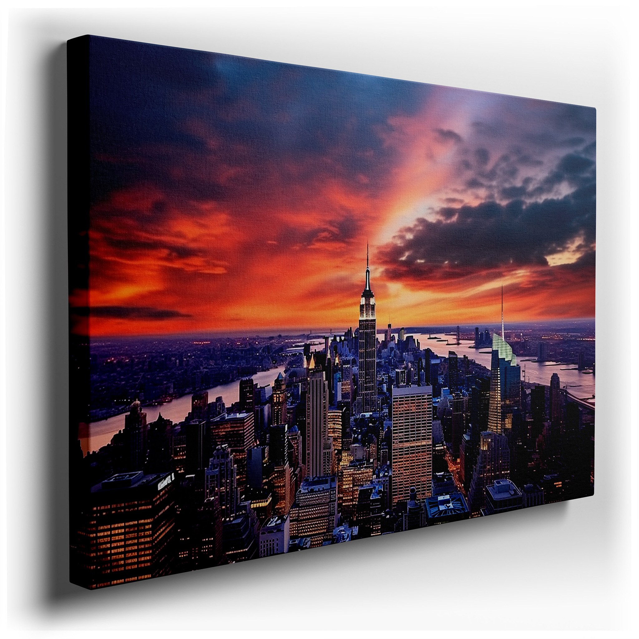 New York City at Sunset: Vibrant Light and Shadow Dance Across Iconic Skylines - Large Wall Art, Canvas Wall Art, Wall