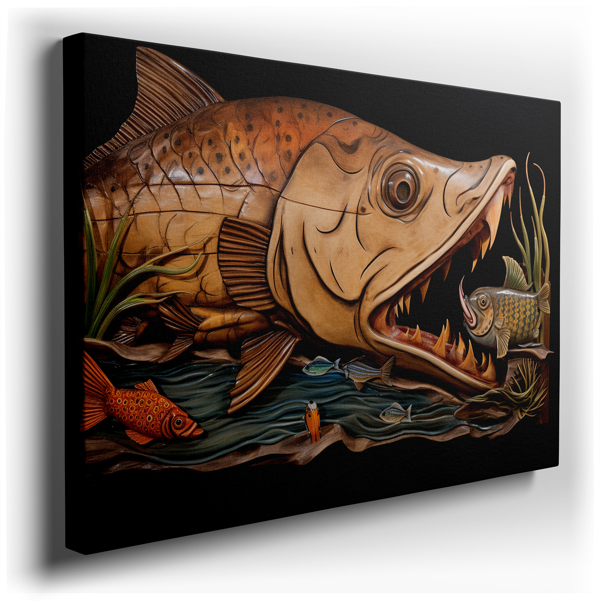 Ocean Majesty: Encounter Marine Life and Predatory Fish in a Dynamic Seascape - Large Canvas Wall Art Decor wrapped