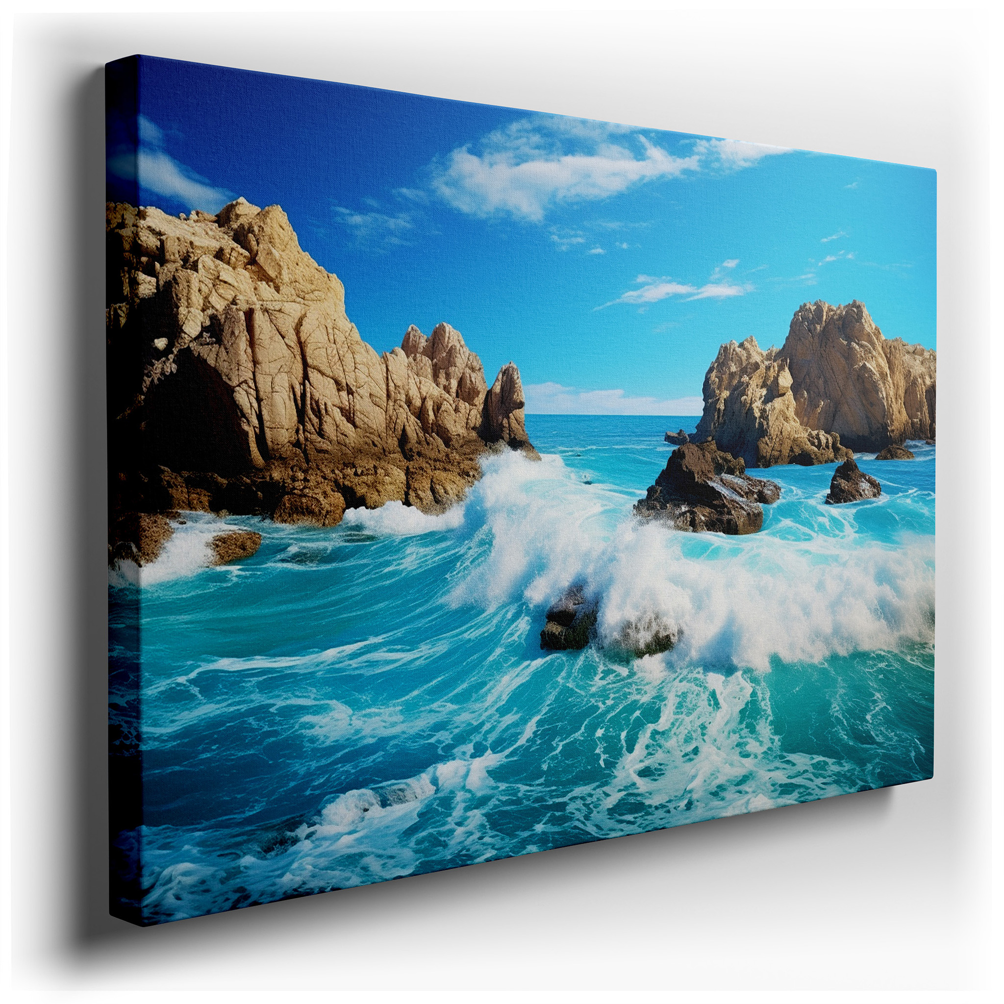 Ocean's Fury and Stoic Rocks: A Stunning Exhibition of Nature's Strength and Elegance - Large Wall Art, Canvas Wall