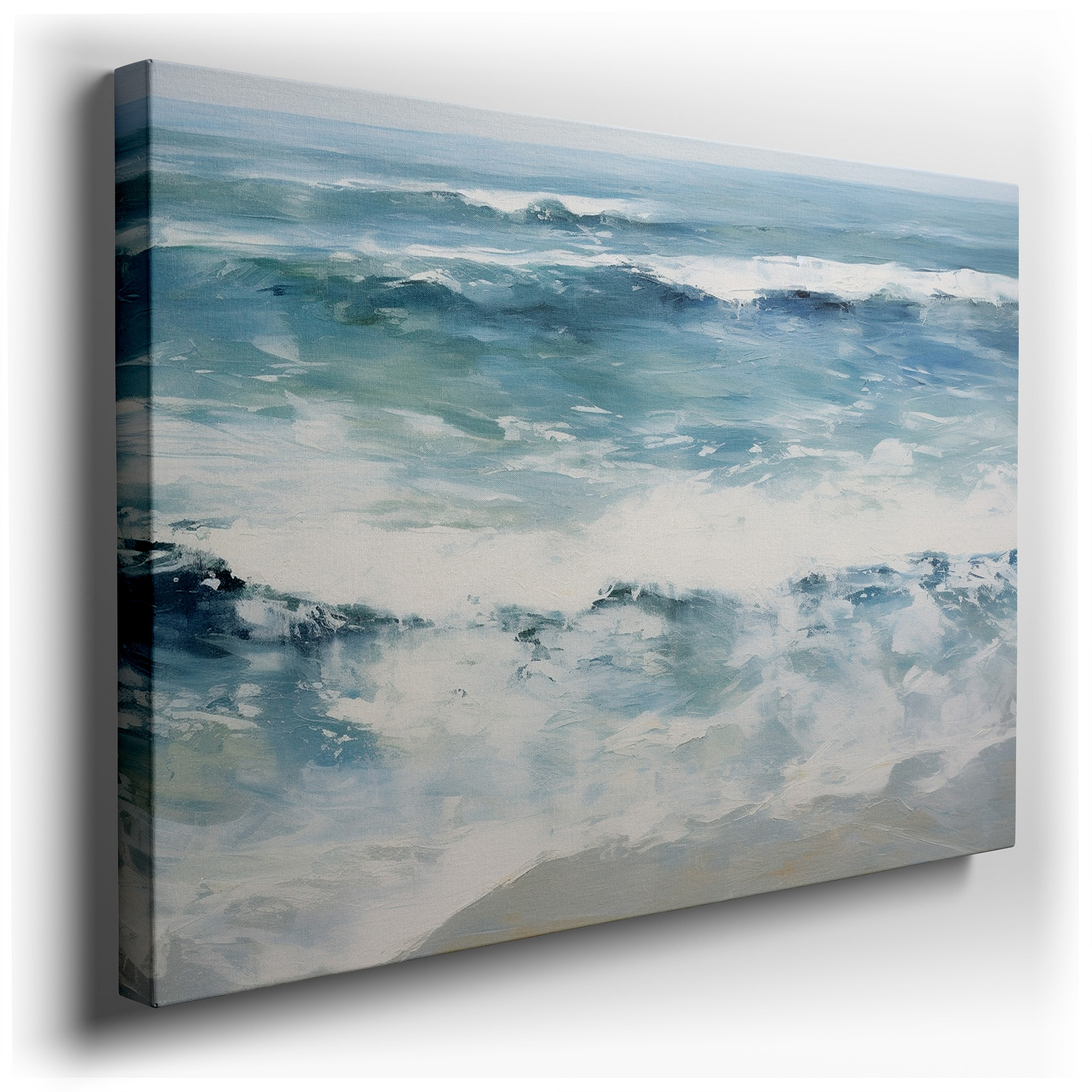 Ocean's Majesty: Vibrant Waves and Tranquil Blues in Harmonious Display - Large Canvas Wall Art for Office Decor