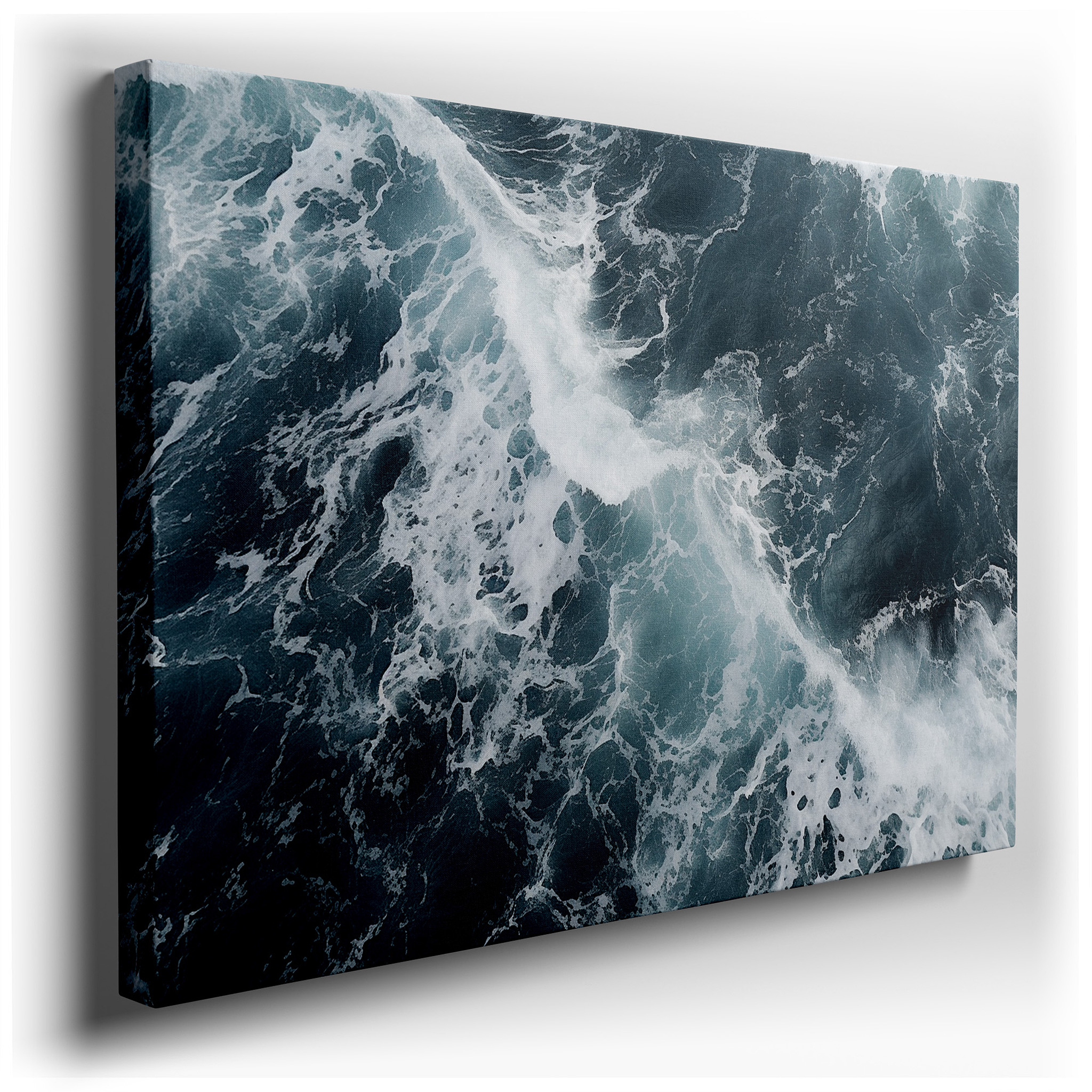 Ocean Symphony in Blues and Whites: Capturing the Rhythmic Dance of Waves - Large Canvas Wall Art for Office and