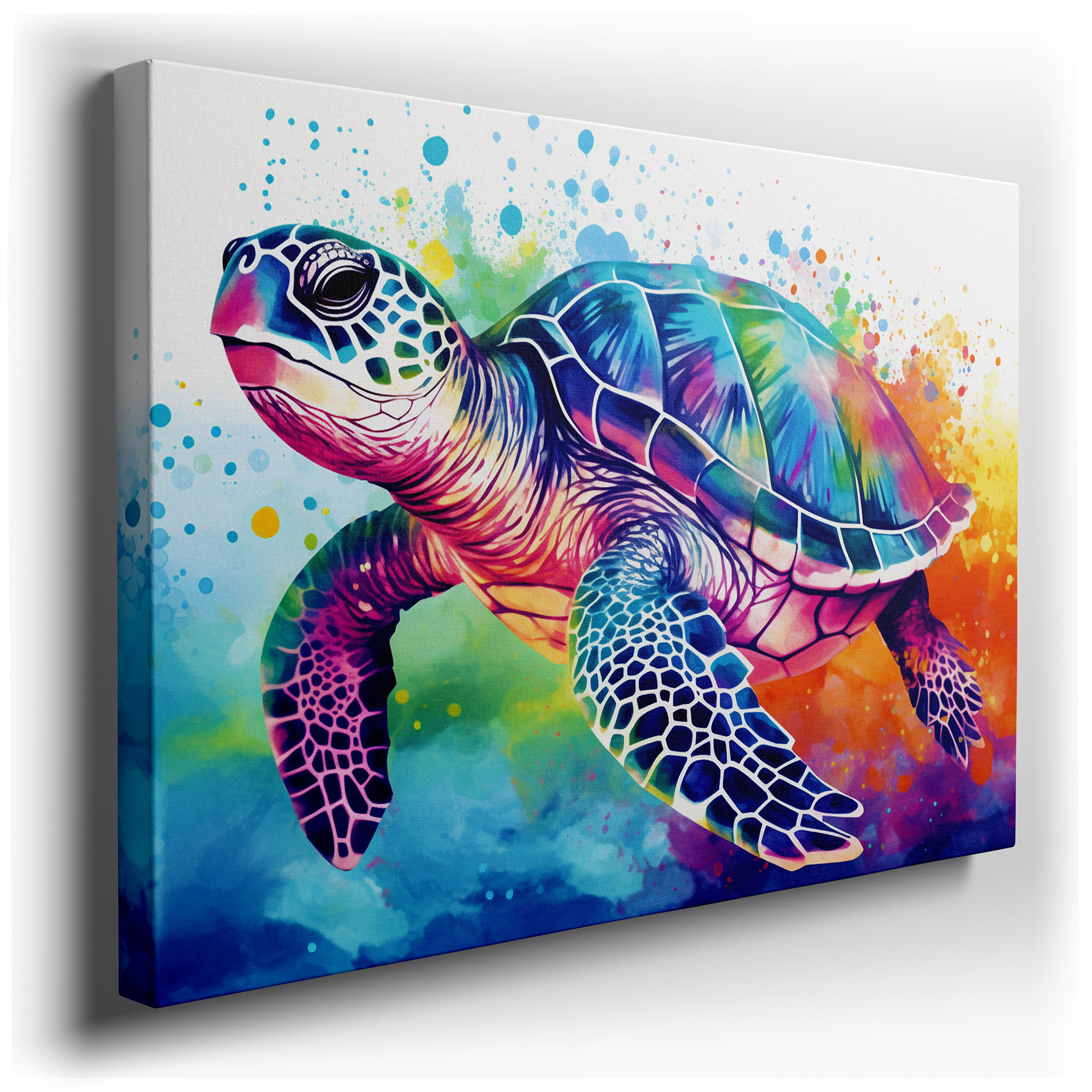 Ocean Tranquility: Vibrant Turtle in Luminous Underwater Hues - Large Canvas Wall Art for Home and Office Decor wrapped
