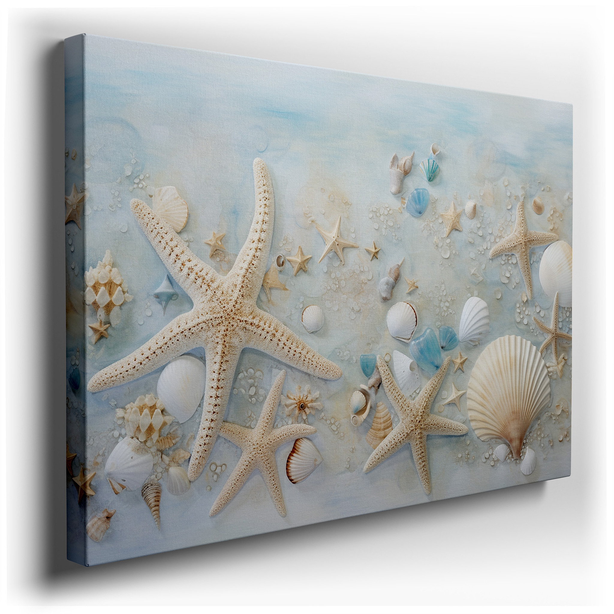Ocean Tranquility Wall Art Featuring Serene Waters, Shells, and Starfish - Large Canvas for Home and Office Decor,