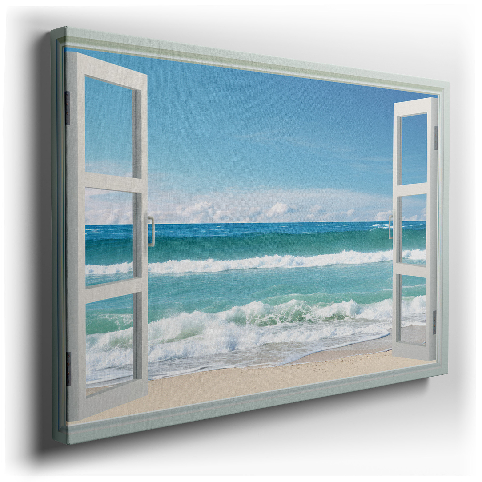 Ocean Waves and Open Windows - Serene Coastal Large Wall Art, Canvas Decor for Office and Bedroom wrapped canvas - main