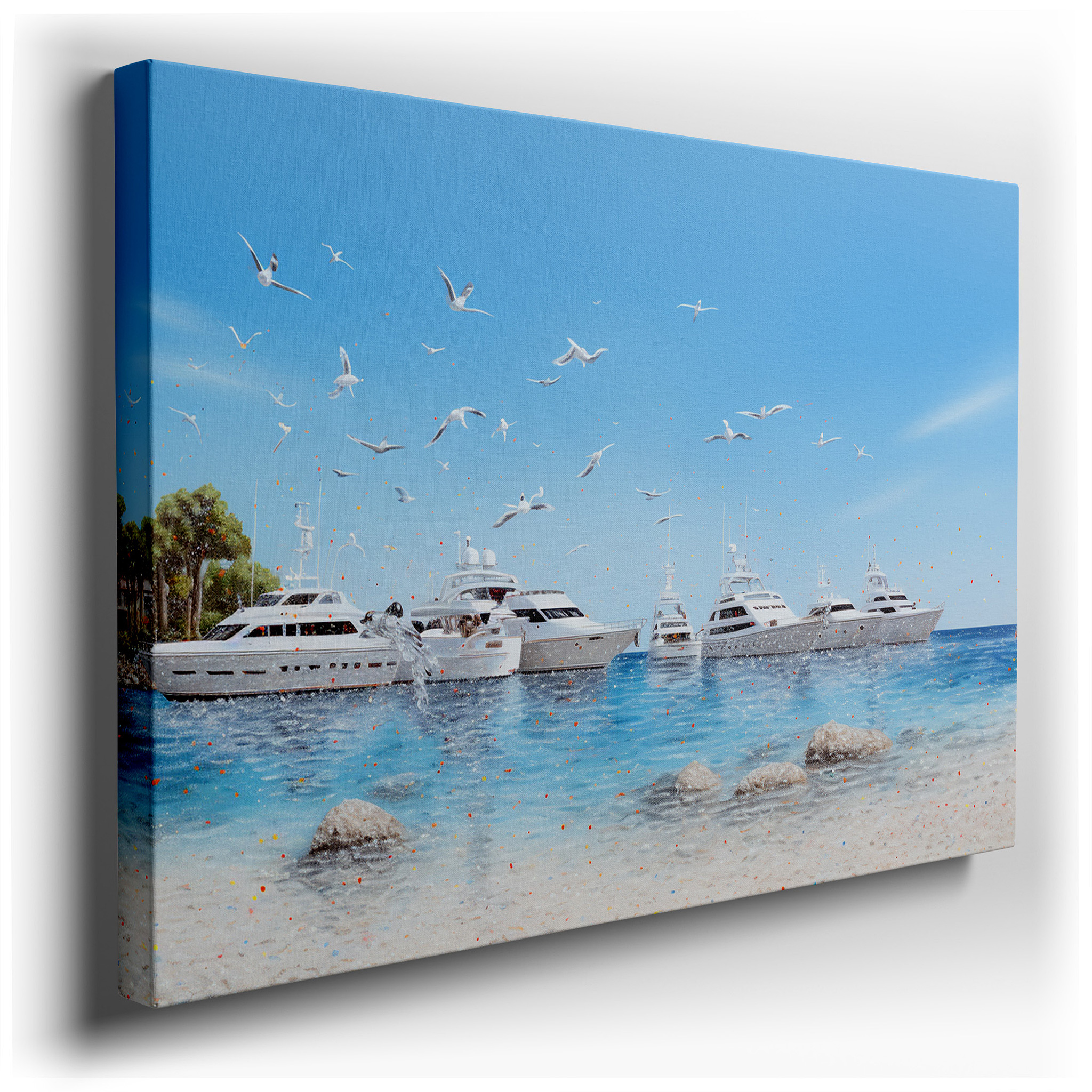 Opulent Seaside Tranquility - Luxury Yachts in Tropical Paradise Large Wall Art, Canvas Wall Art, Wall Art Decor,