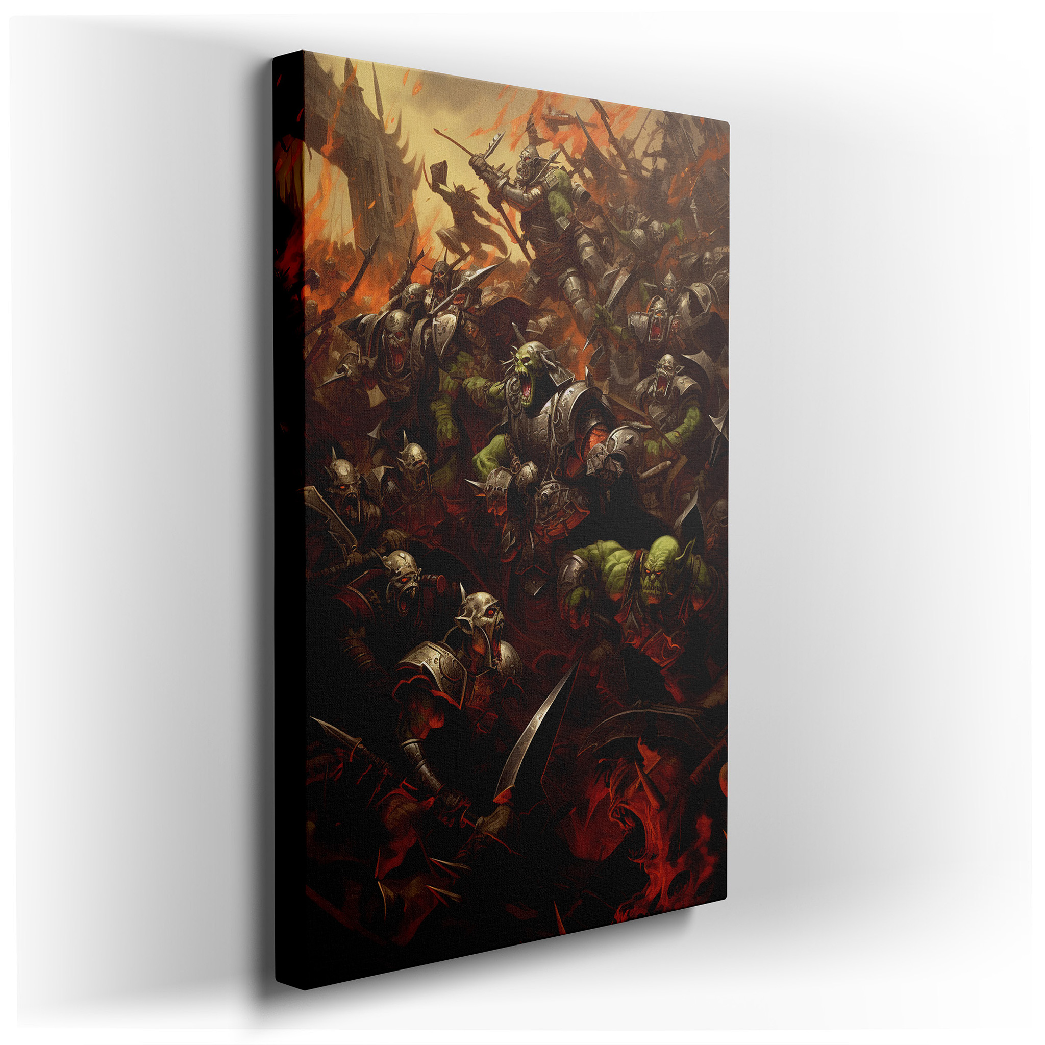 Orc Warriors Epic Battle Large Canvas Wall Art - Mythical Inferno Theme for Office, Bedroom, and Living Room Decor