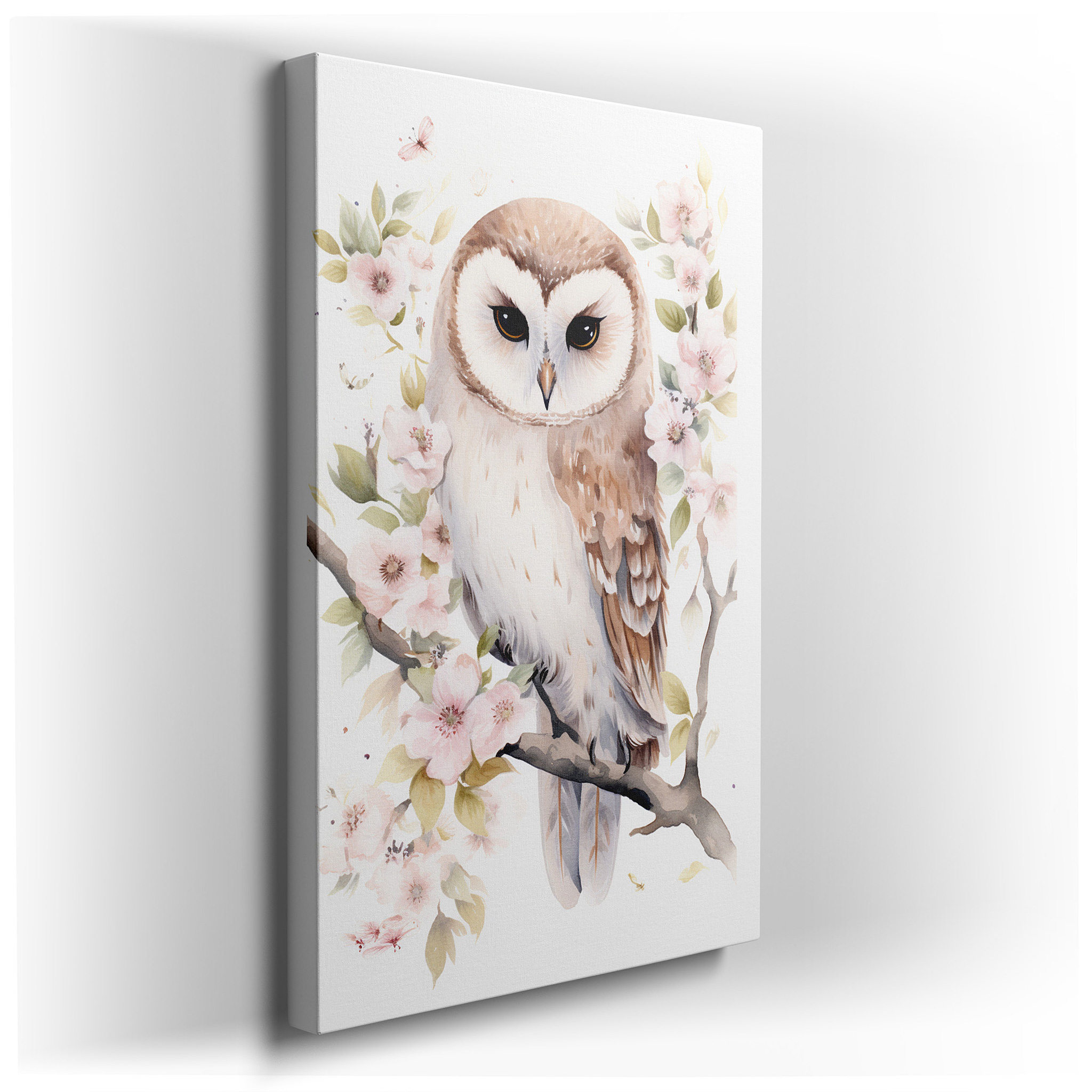 Owl's Serene Wisdom Amid Ethereal Flowers: A Harmonious Display of Nature's Delicate Balance - Large Canvas Wall Art