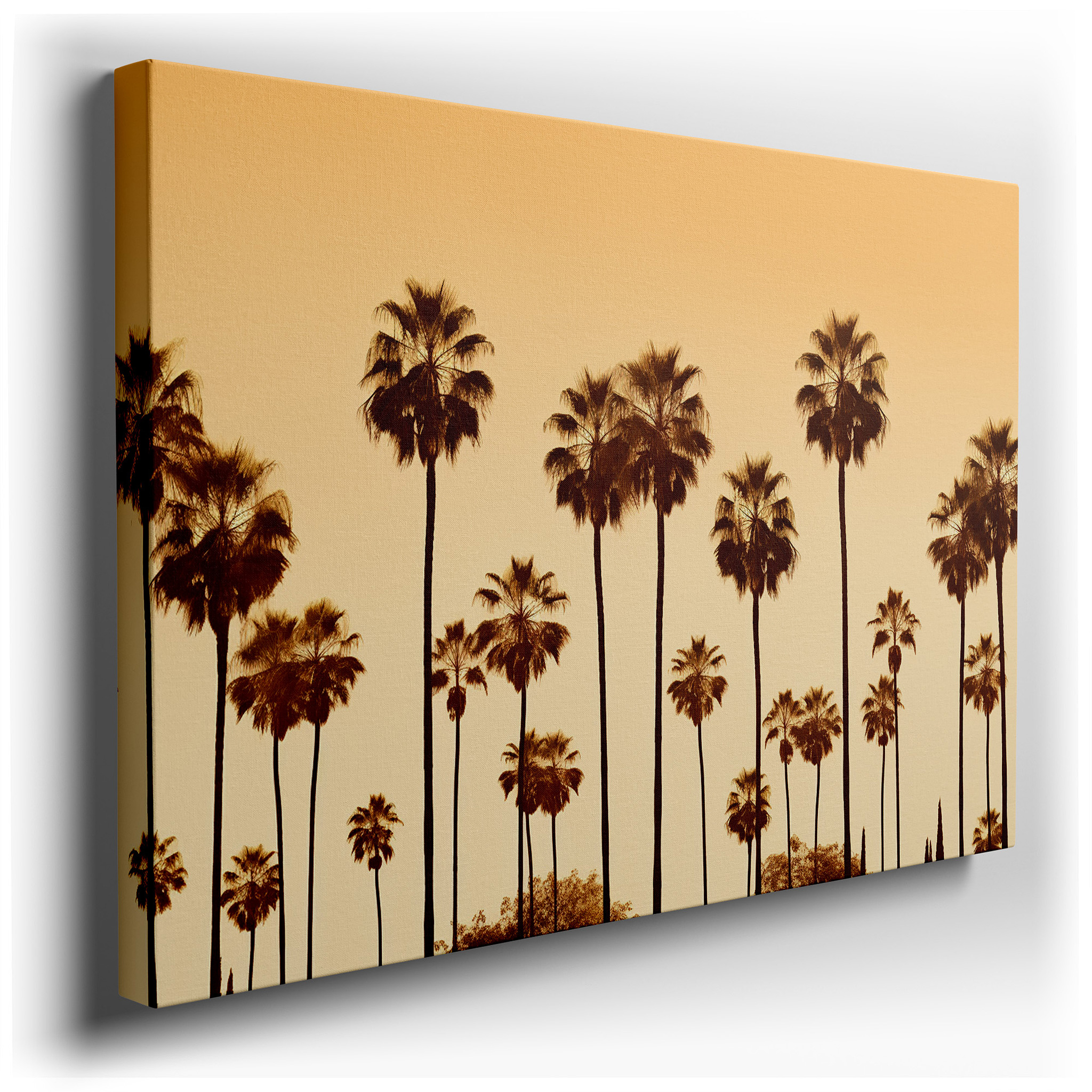 Palm Trees Silhouetted Against a Golden - Orange Sky, Tranquil Tropical Escape Large Wall Art, Canvas Wall Art, Wall