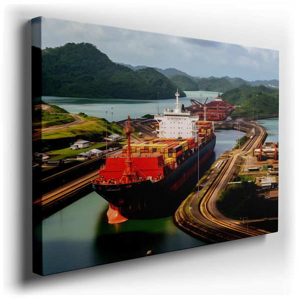 Panama Canal - Modern Blue and Green Canvas Wall Art