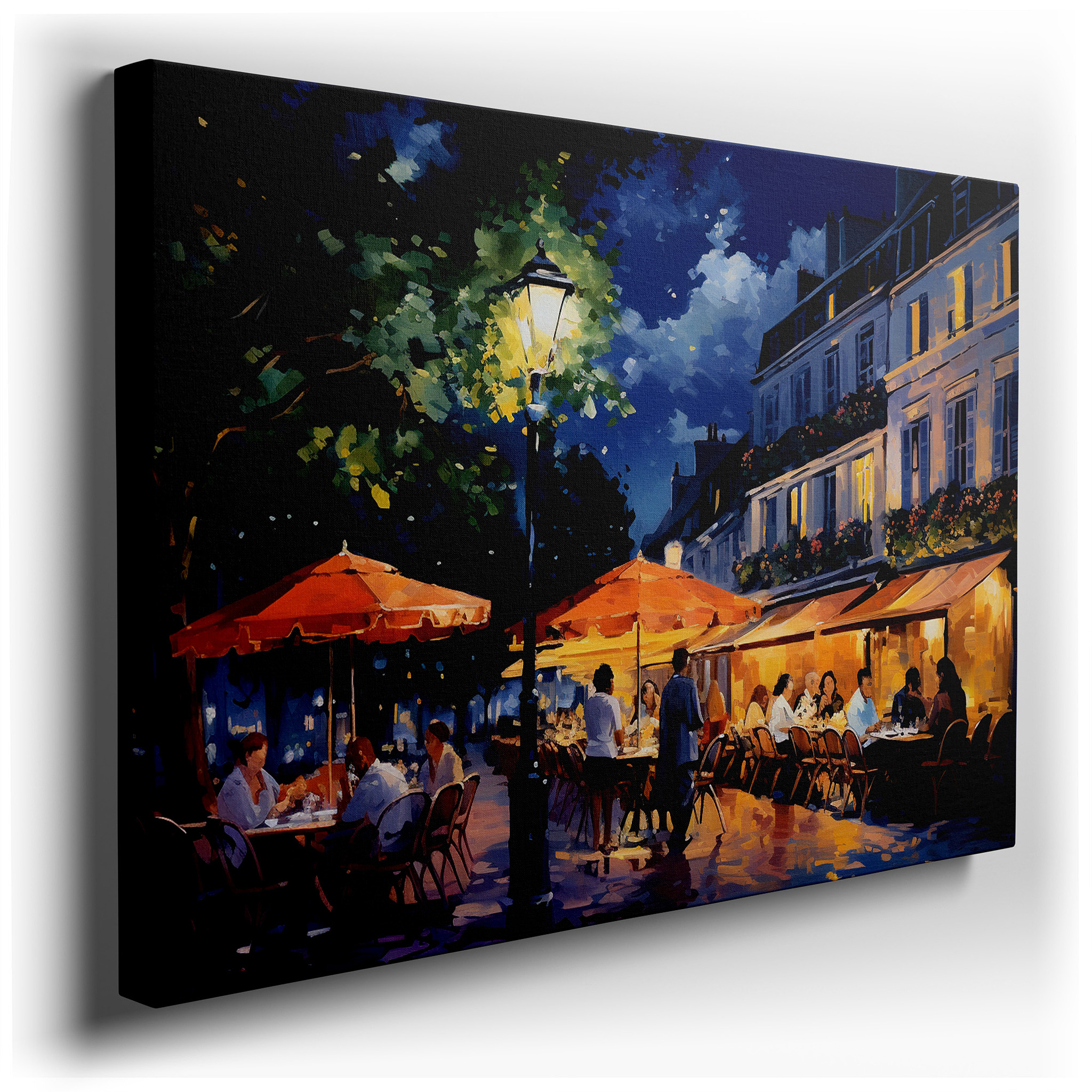 Parisian Café at Night Wall Art - Experience a Vibrant Evening with Warm Lights and City Textures, Ideal for Office,