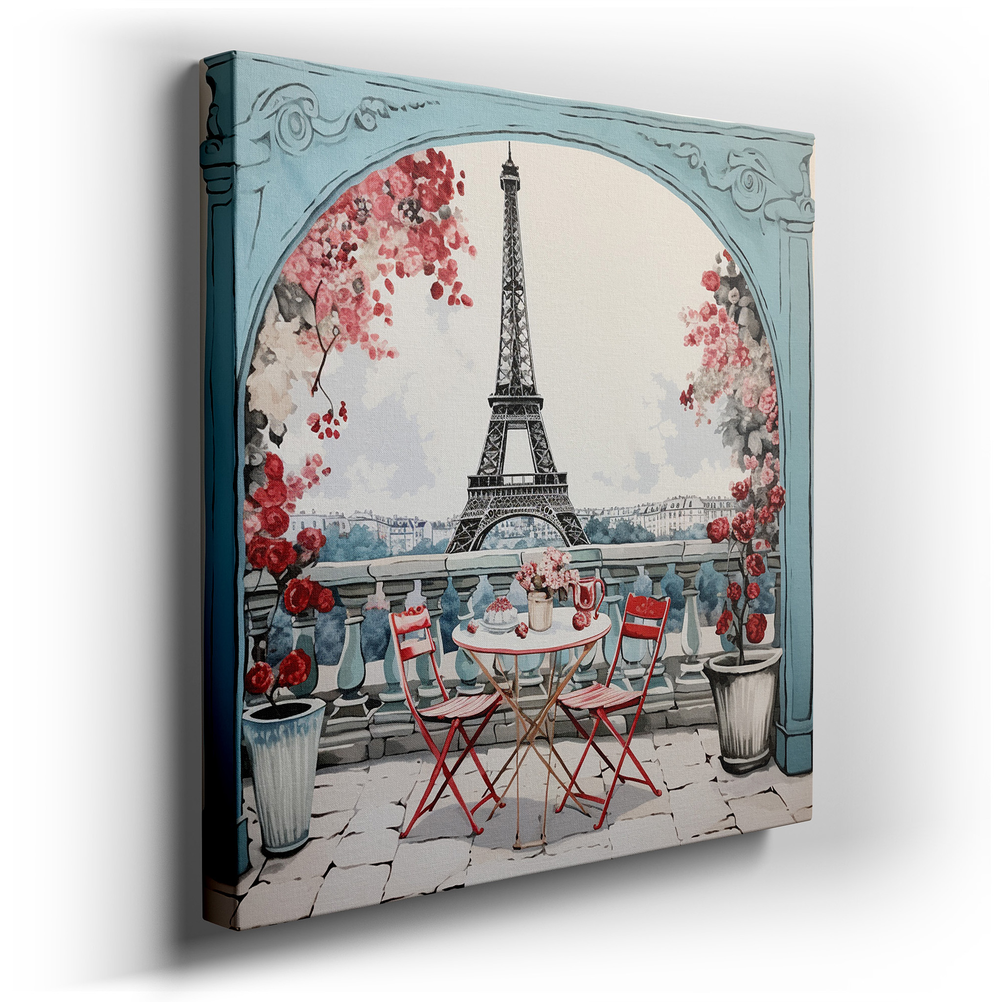 Parisian Charm: Lively Café and Eiffel Tower Wall Art, Canvas Decor for Home and Office wrapped canvas - main product