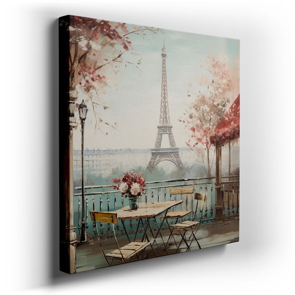 Parisian Elegance - Floral Balcony & Eiffel Tower Canvas Wall Art