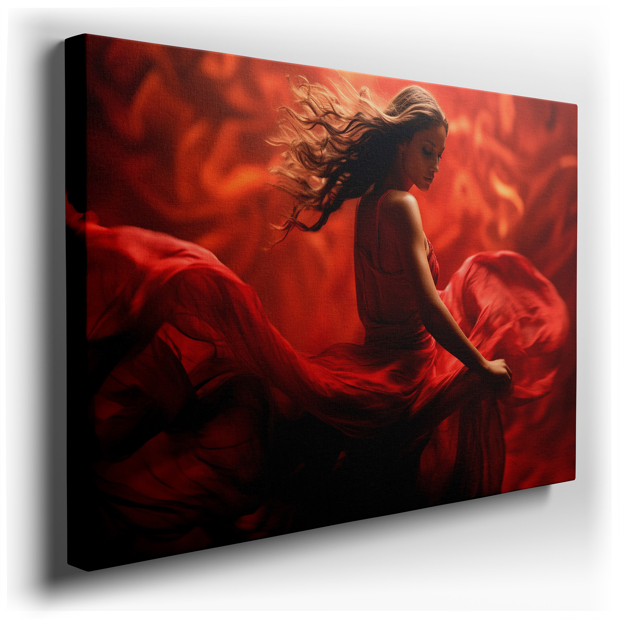Passionate Dance in Flowing Red Dress Wall Art, Large Canvas Decor for Office, Bedroom, and Living Room wrapped canvas
