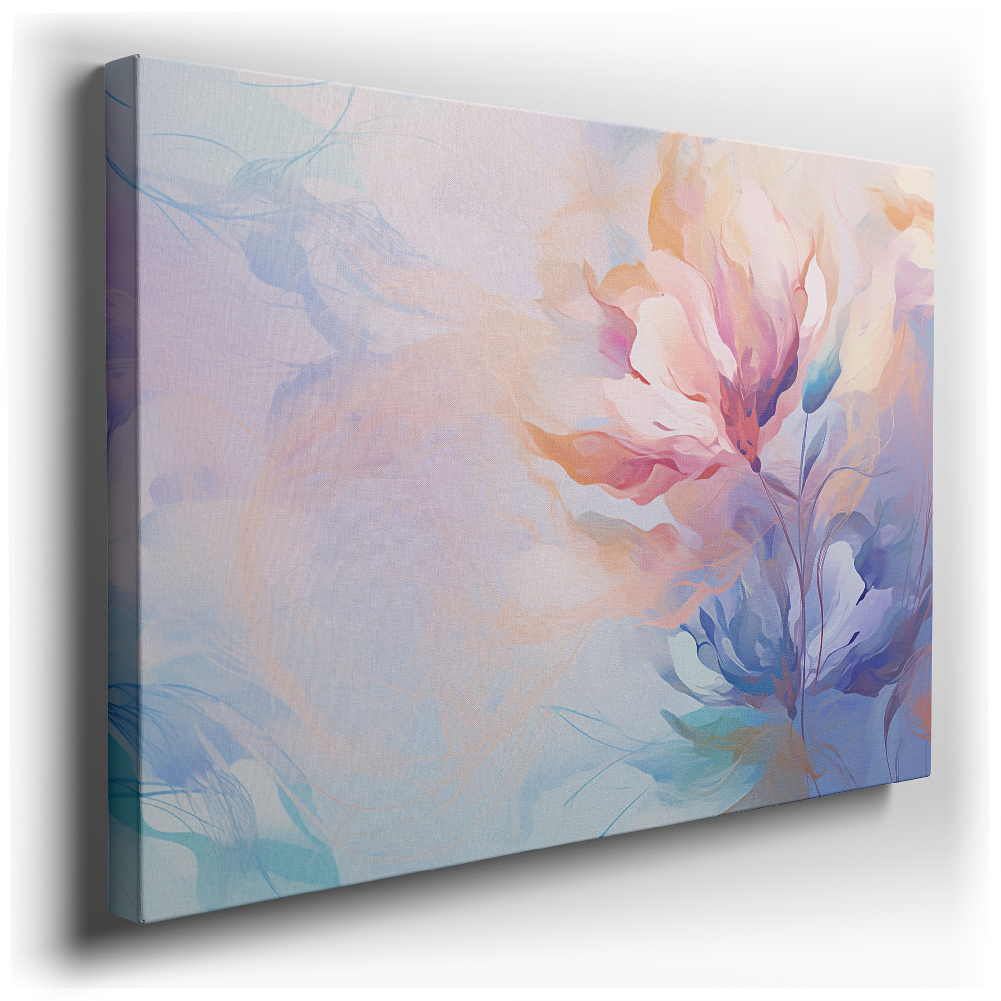 Pastel Floral Dream Abstract: Tranquil Sanctuary Large Wall Art, Canvas Decor for Office and Bedroom wrapped canvas -