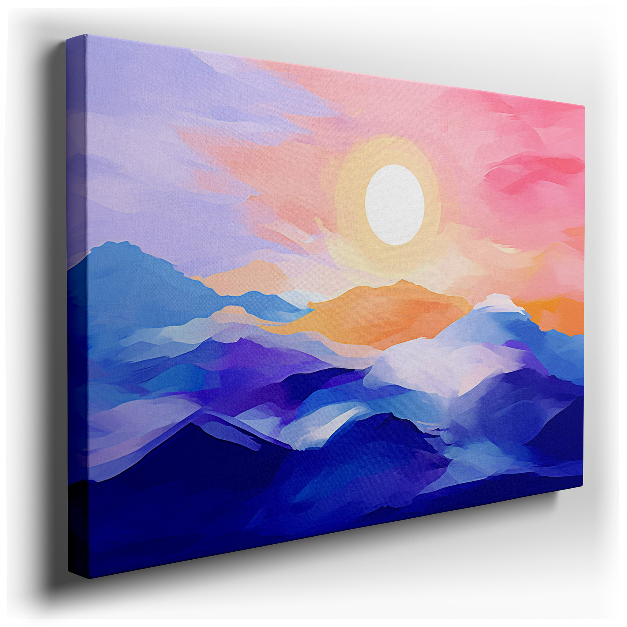 Pastel - Hued Ethereal Mountain Sunset - Tranquil Abstract Large Wall Art, Canvas Wall Decor for Office and Bedroom