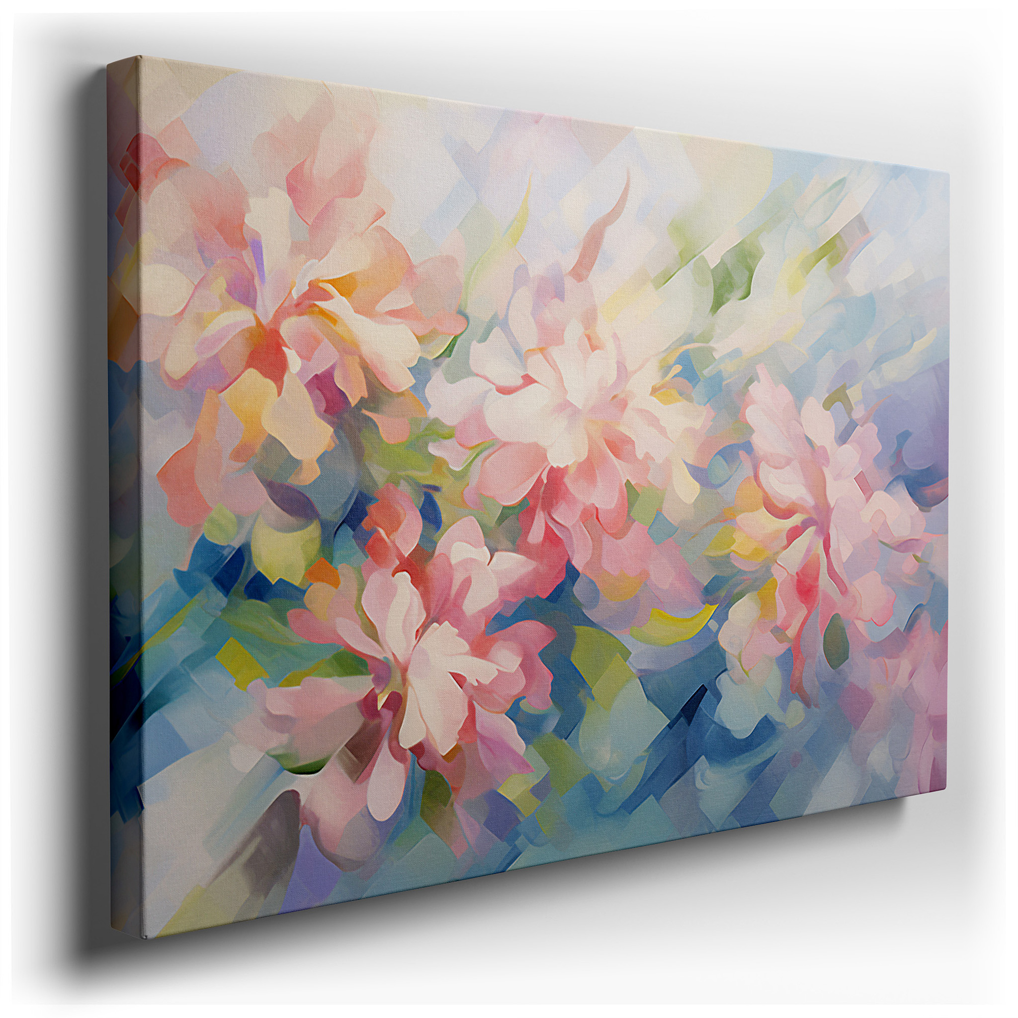 Pastel - Toned Abstract Stylized Flowers, Serene and Soothing Large Wall Art for Tranquil Spaces, Canvas Wall Art Decor