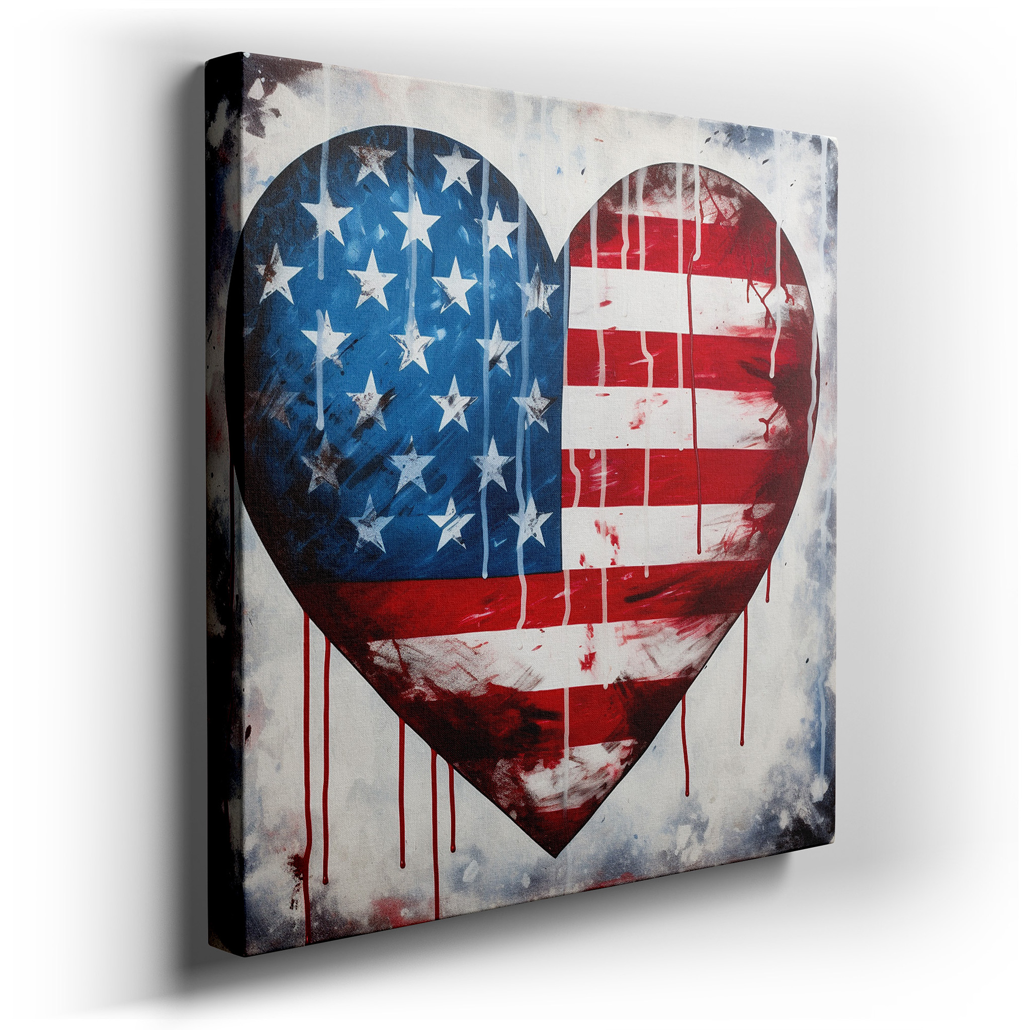 Patriotic American Flag Heart Design in Bold Red, White, and Blue - Large Canvas Wall Art for Home and Office Decor