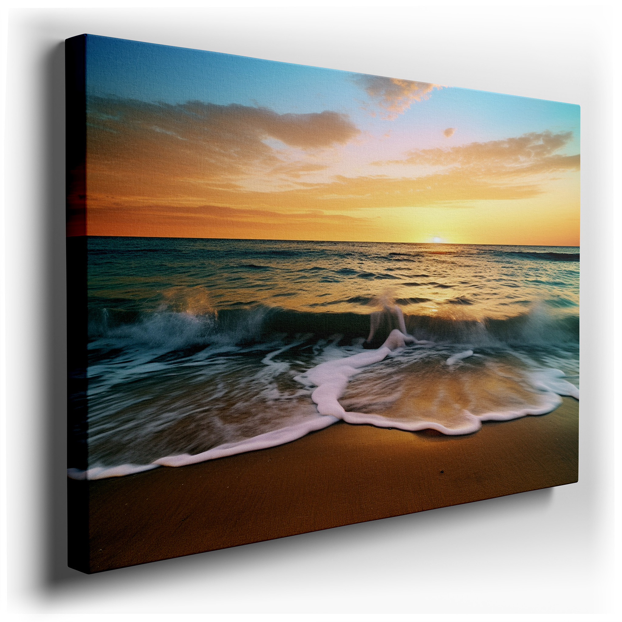 Peaceful Beach Sunset Wall Art, Large Canvas for Serene and Tranquil Decor, Ideal for Office and Bedroom wrapped canvas
