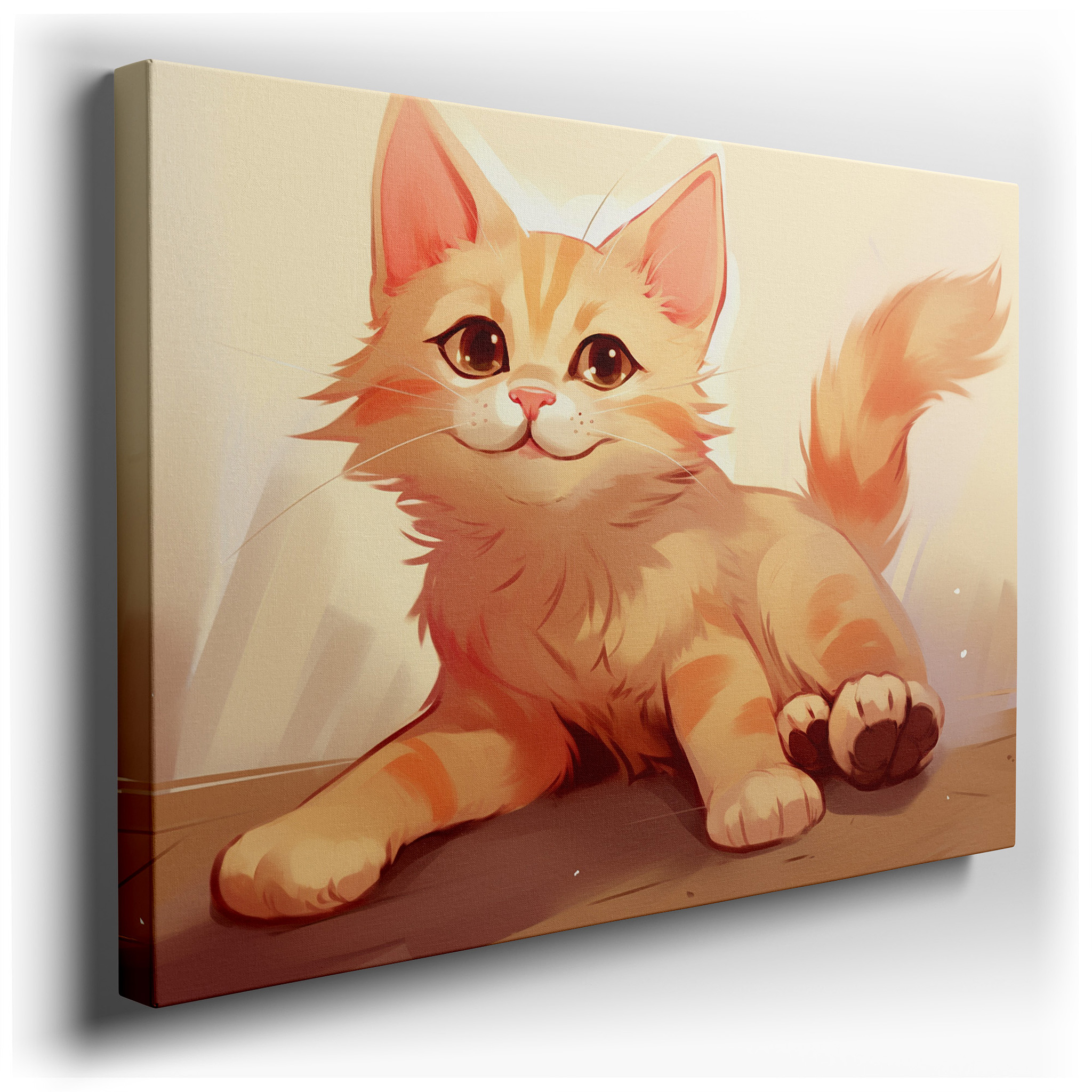 Peaceful Ginger Cat in Cozy Comfort: Symbolizing Domestic Warmth - Large Wall Art, Canvas Wall Art, Wall Decor for
