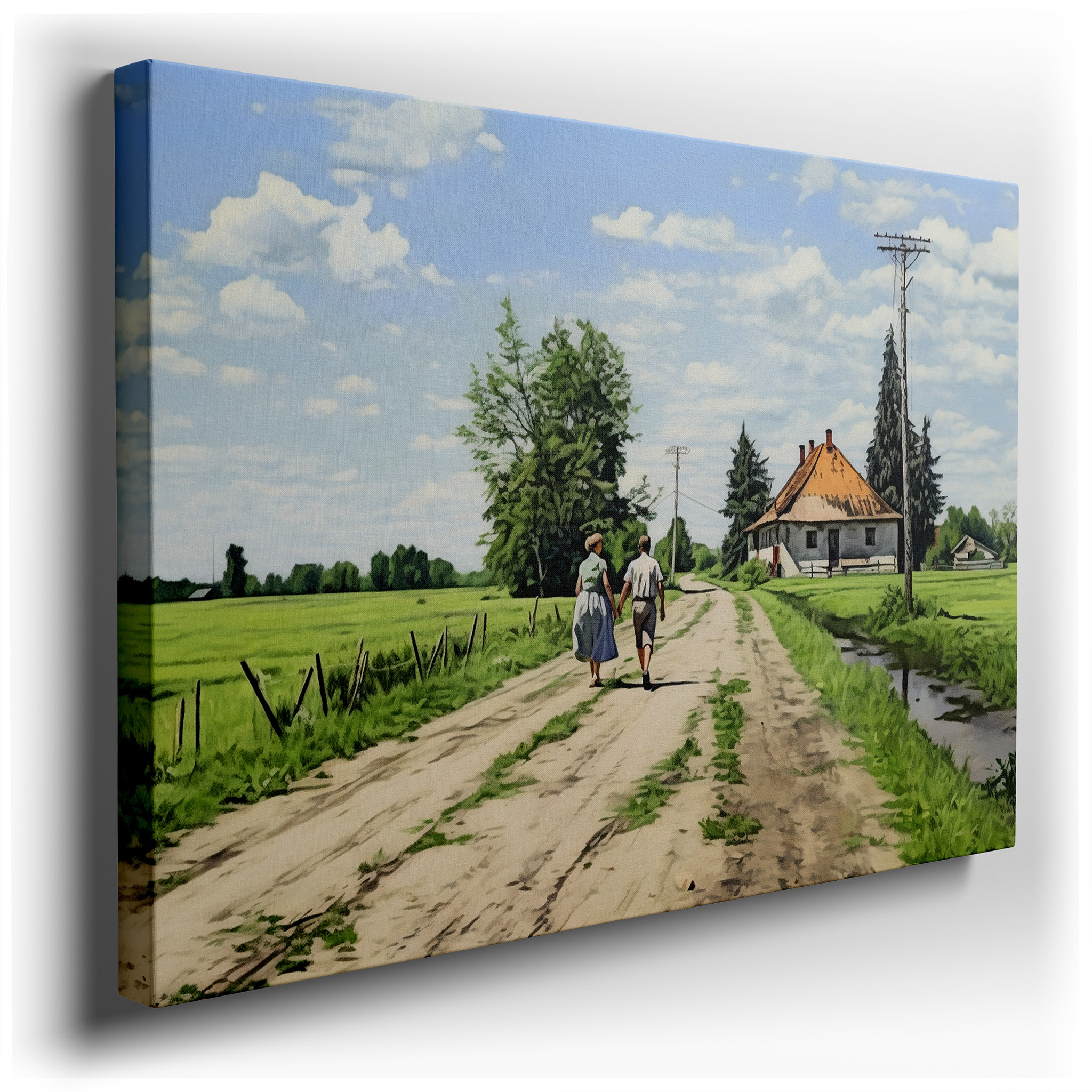 Peaceful Walk Through Nature's Mosaic, Celebrating Friendship Beneath the Expansive Blue Sky - Large Wall Art, Canvas