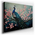 Peacock and Cherry Blossoms - Abstract Floral Canvas Wall Art