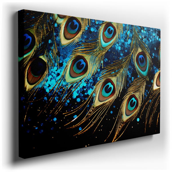 Peacock Feather Heart Motifs - Iridescent Colors Canvas Wall Art