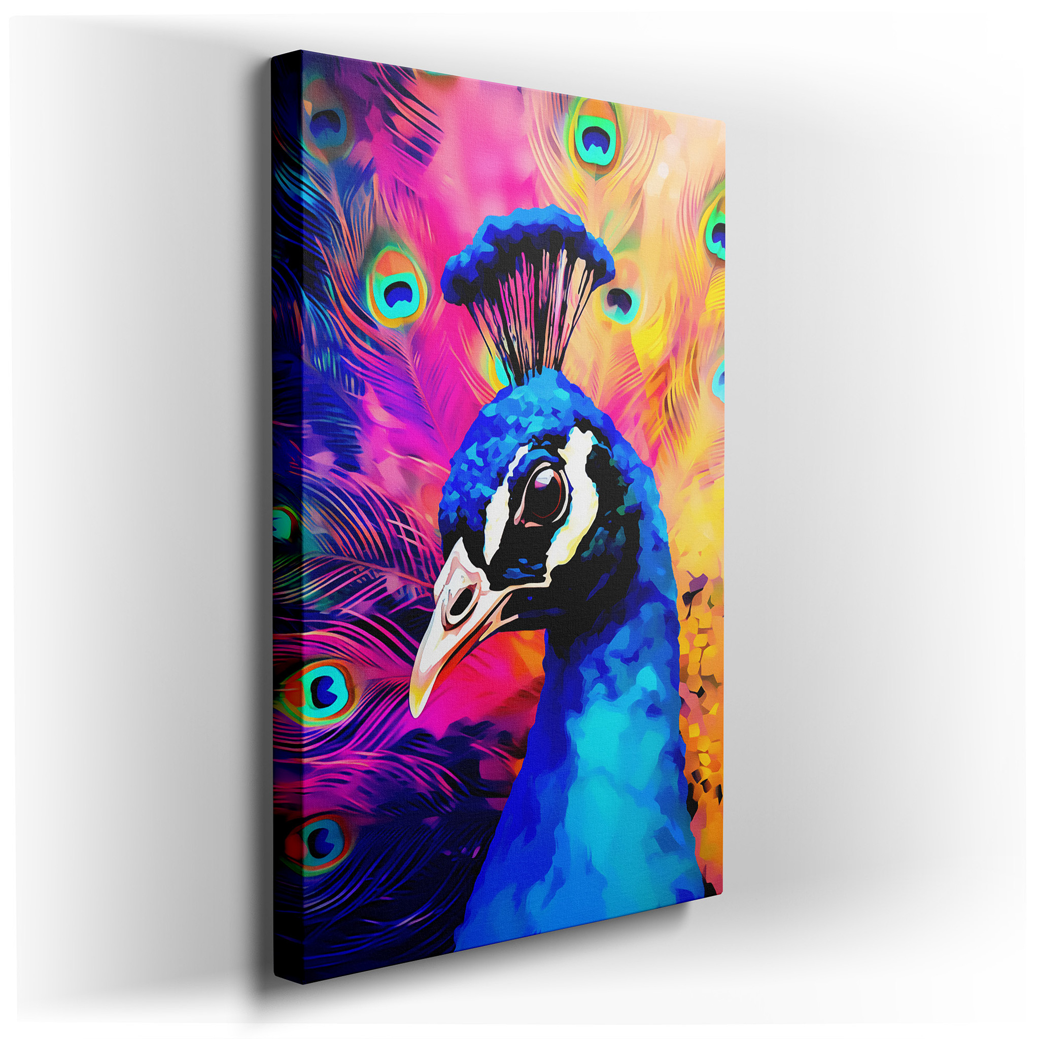 Peacock's Serene Pride: Vibrant Large Canvas Wall Art for Office, Bedroom, and Living Room Decor wrapped canvas - main
