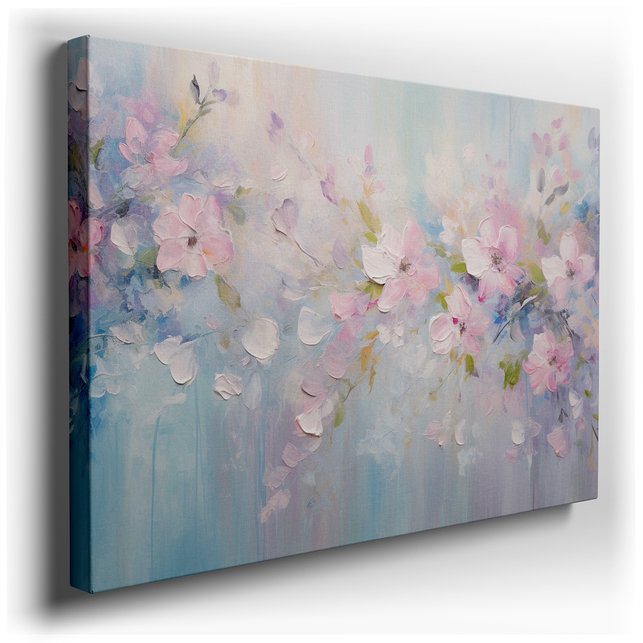 Pink Blossoms on a Serene Blue Background Large Wall Art, Canvas Wall Decor, Office Wall Decor, Bedroom Wall Decor,