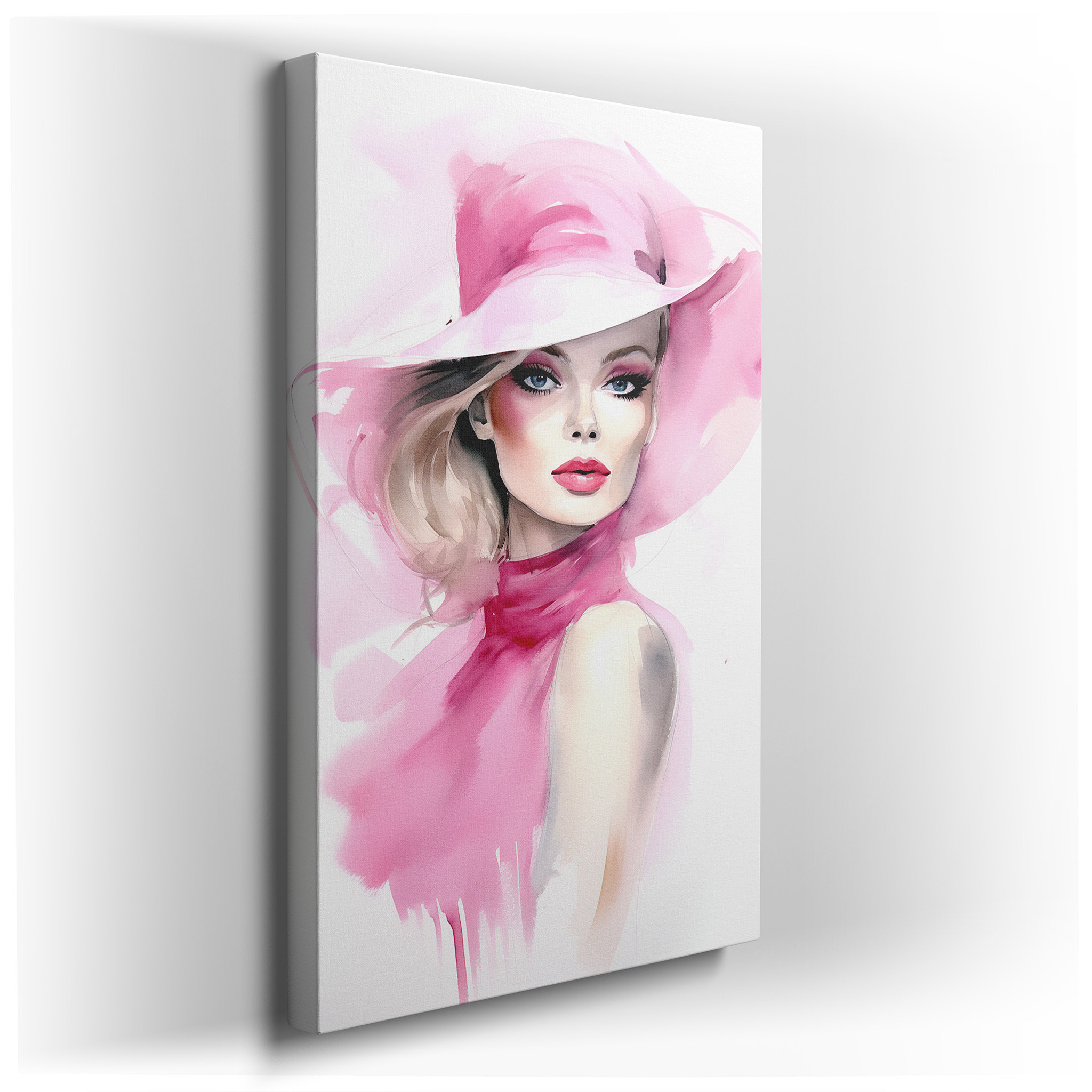 Pink Essence of Elegance: Stylish and Confident Woman Large Wall Art, Canvas Decor for Office and Bedroom wrapped