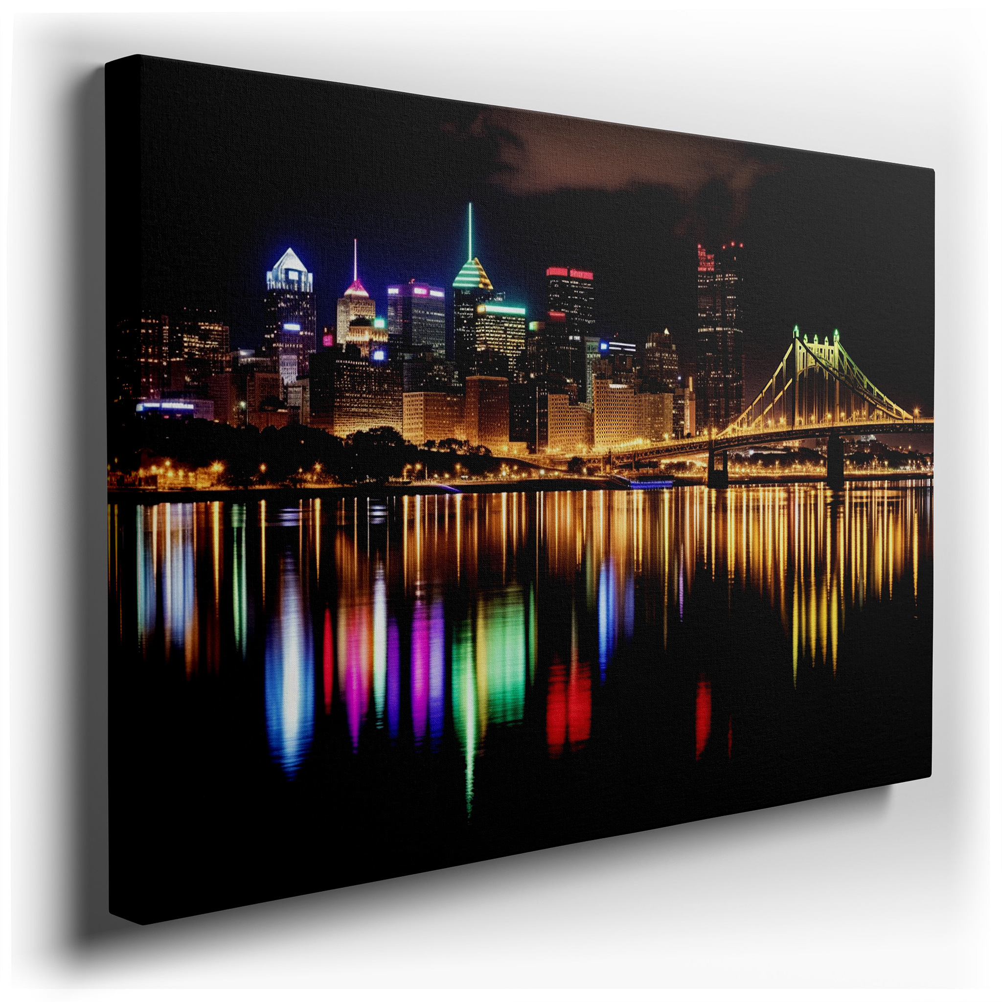 Pittsburgh's Enchanting Nighttime Skyline: A Tribute to Urban Life and Architectural Diversity - Large Canvas Wall Art