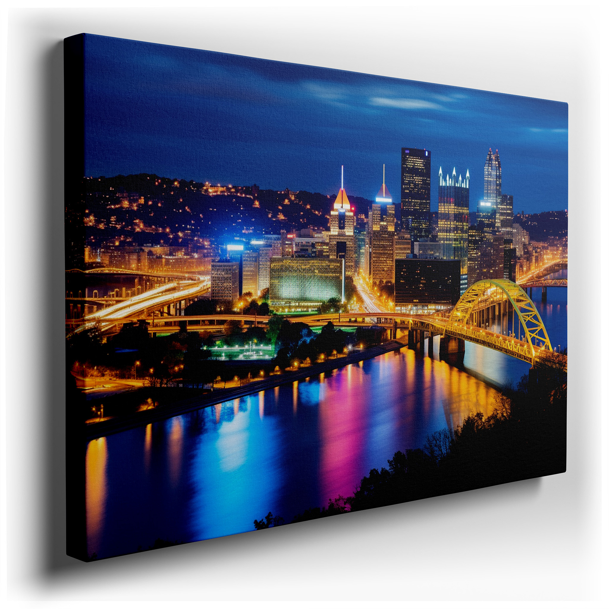 Pittsburgh Skyline at Dusk: A Vibrant Blend of City Buzz and Peaceful Nature - Large Wall Art, Canvas Wall Art, Wall