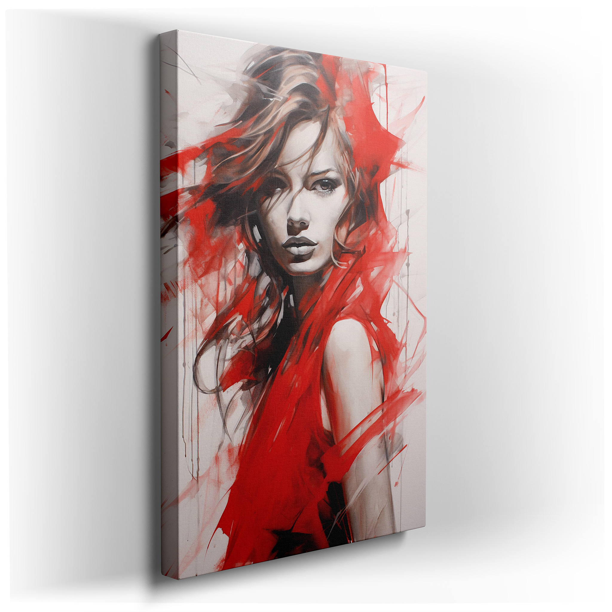 Portrait of a Woman in Red: A Bold Display of Strength and Beauty - Large Canvas Wall Art for Office and Bedroom Decor