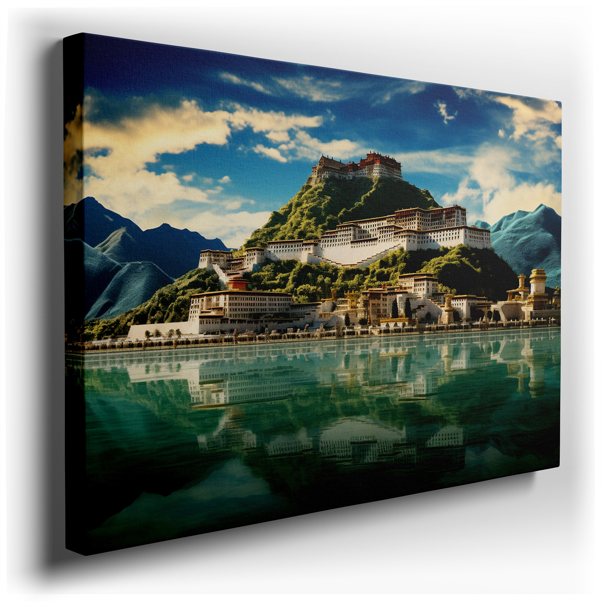 Potala Palace: A Majestic Symbol of Peace and Spiritual Strength, Set Against Lush Green Mountains and Blue Skies -