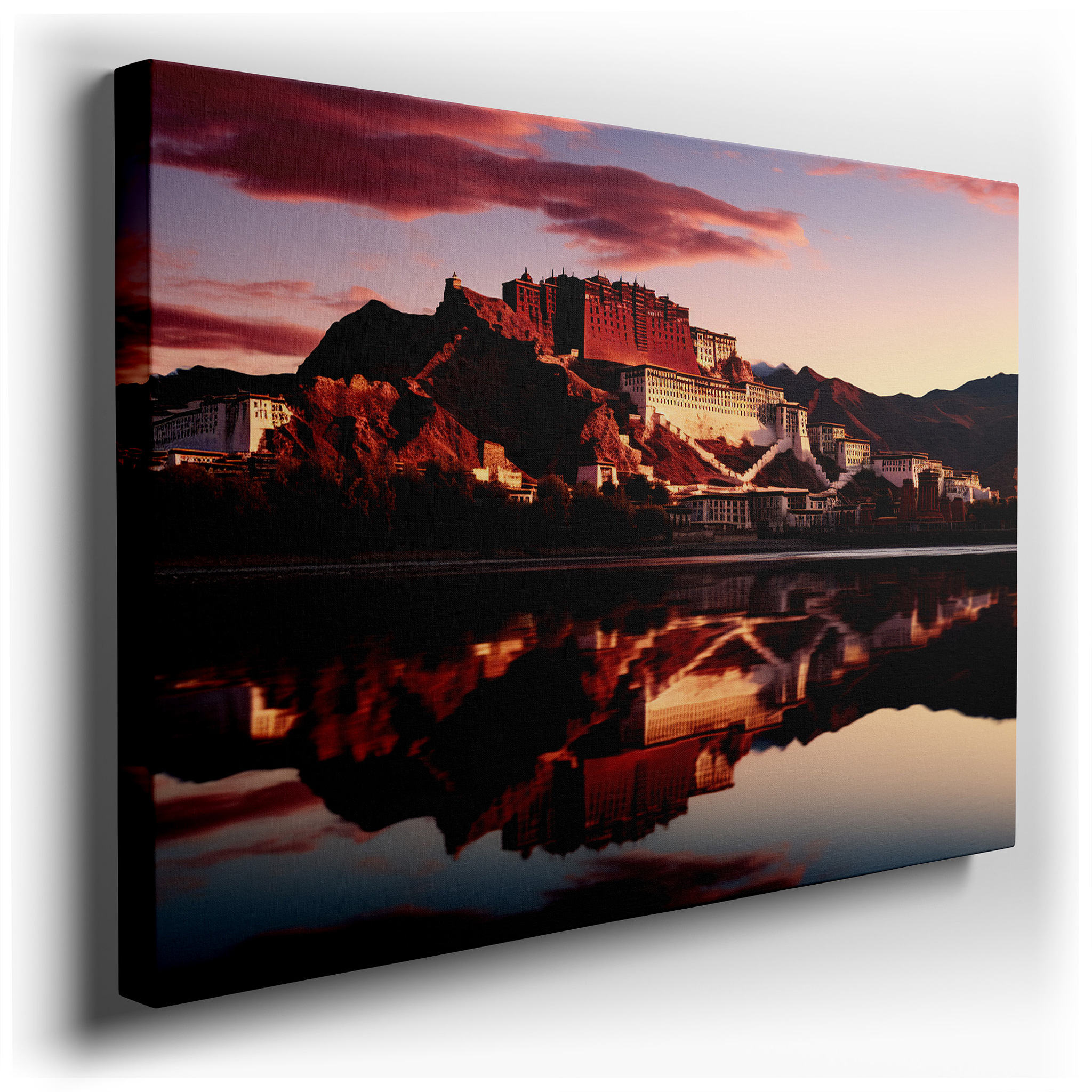 Potala Palace Twilight Majesty: Large Canvas Wall Art Reflecting Tibetan Culture for Office and Bedroom Decor wrapped