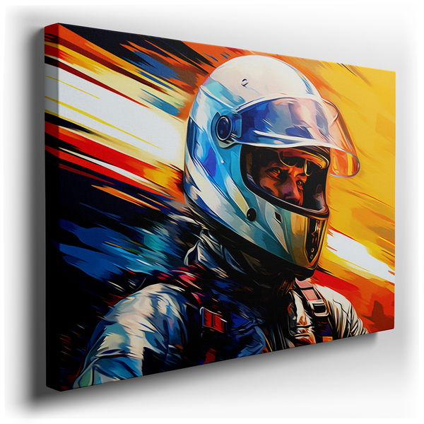 Race Car Driver's Intense Focus - Dynamic Colors Canvas Wall Art