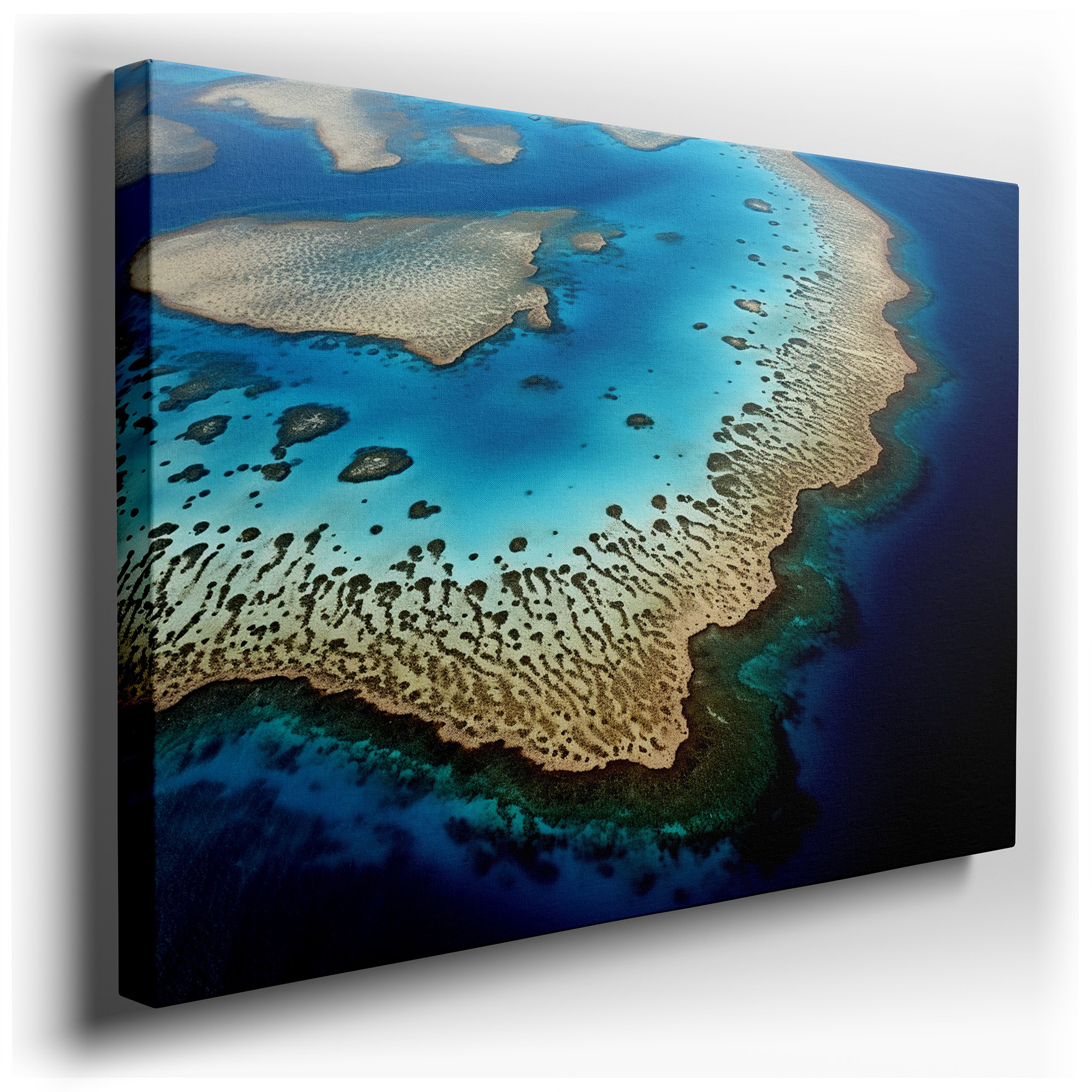 Radiant Aerial View of a Coral Atoll, Showcasing the Delicate Marine Ecosystem - Large Wall Art, Canvas Wall Art, Wall