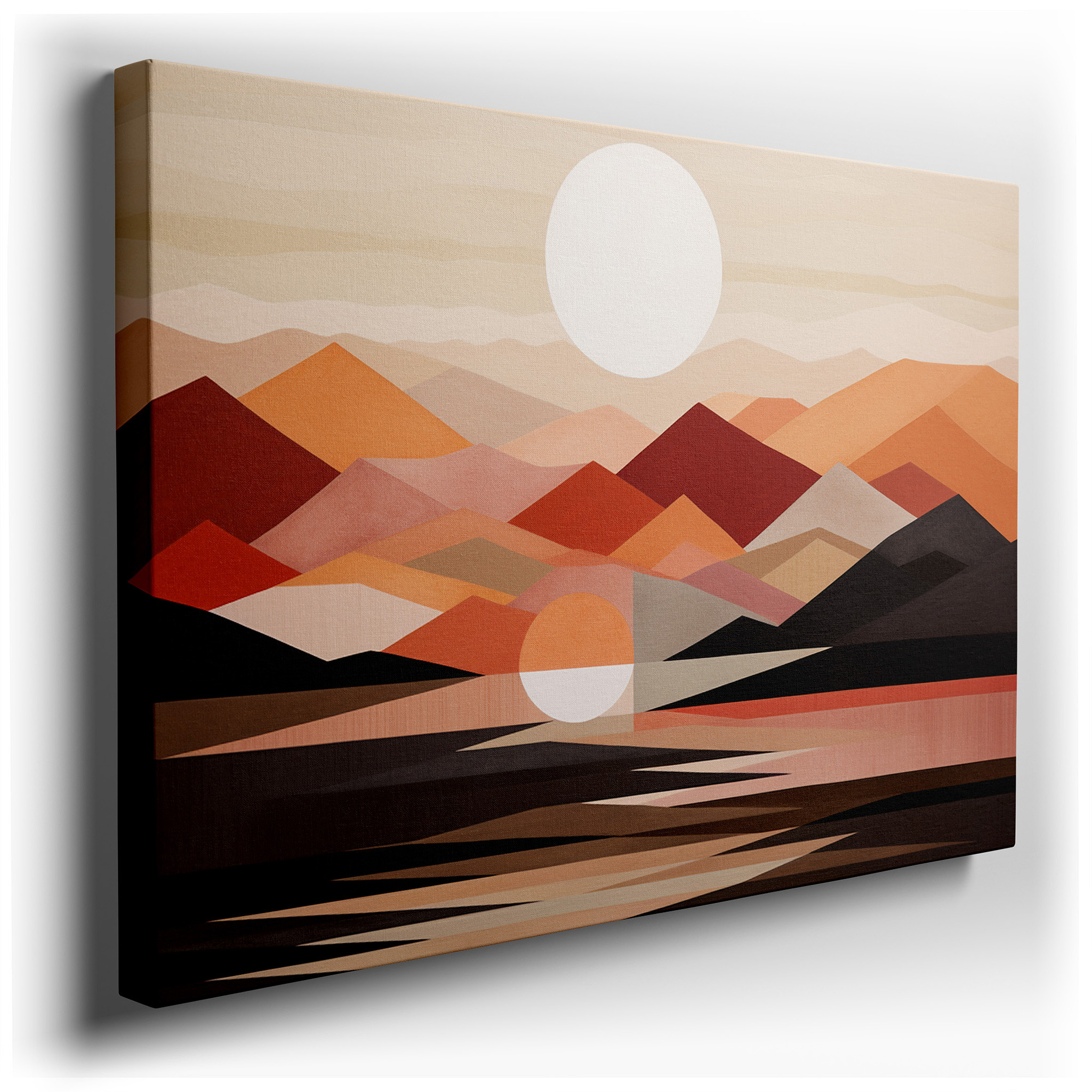 Radiant Sun and Majestic Mountain Abstract Art, Emotive Warm Hues and Bold Strokes, Large Canvas Wall Decor for Office