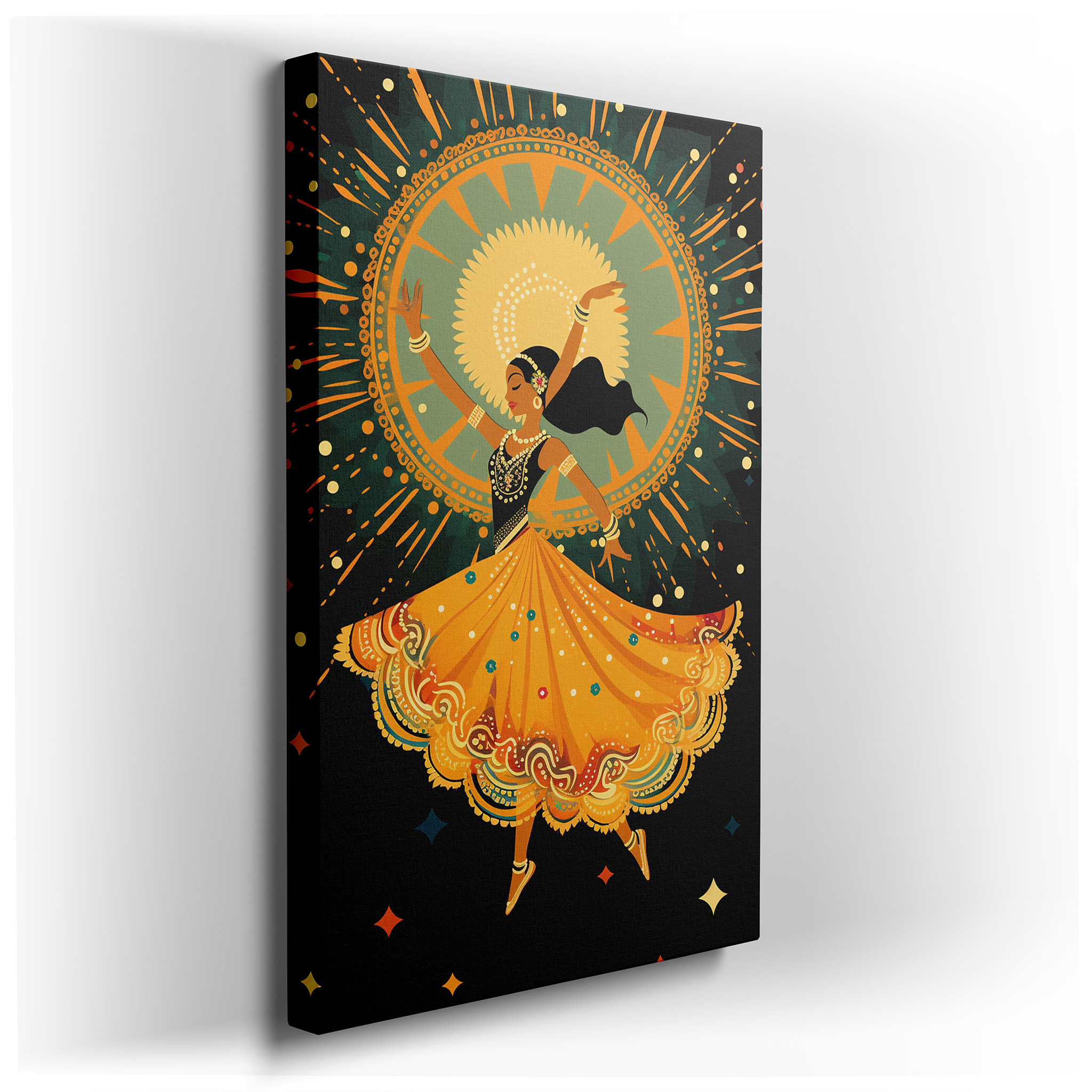 Radiant Yellow Dress Dancer Wall Art: Celebrating Festivity and Cultural Vibrance - Perfect for Office, Bedroom, and