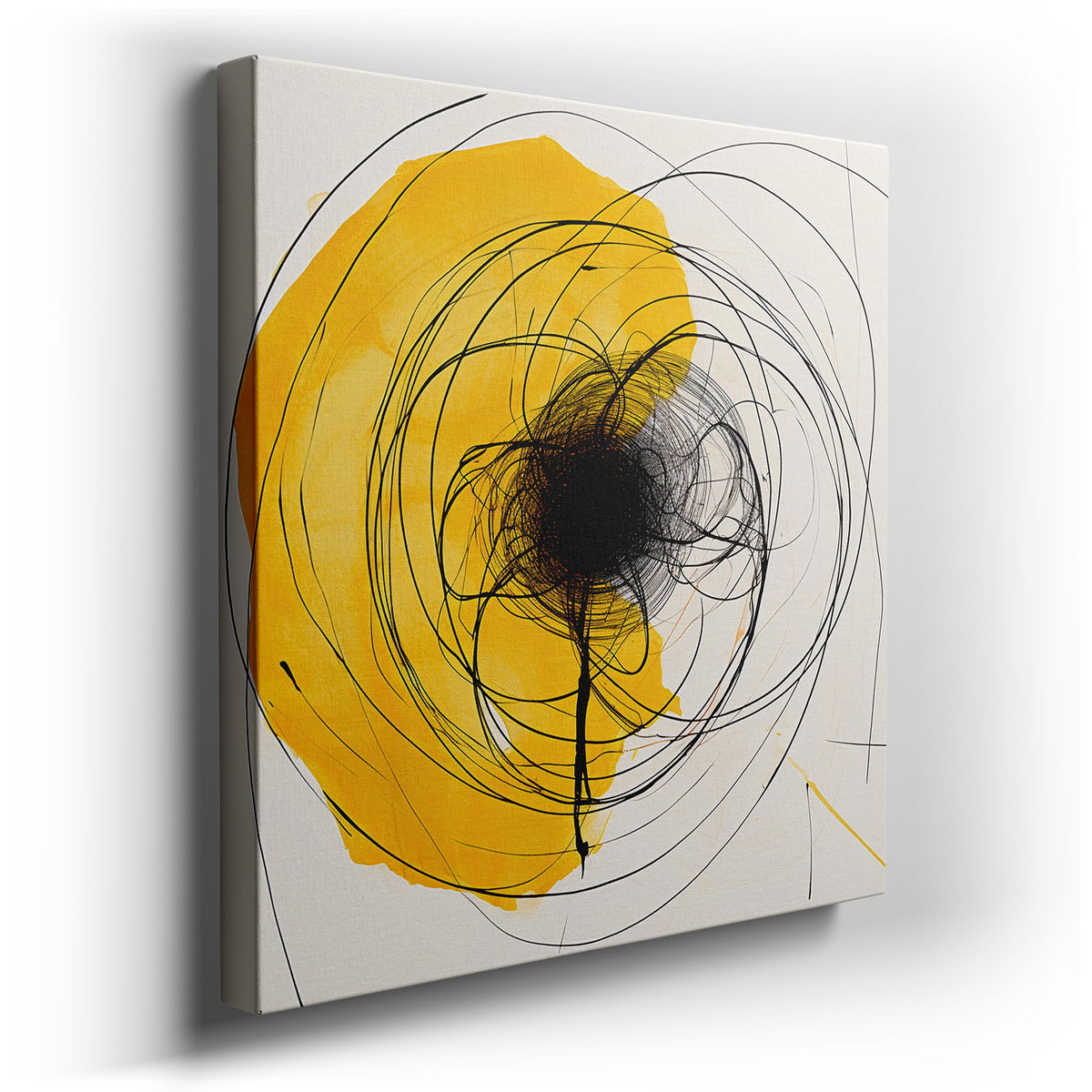 Yellow Spiral Chaos Canvas Art for Bedroom & Living Room Decor