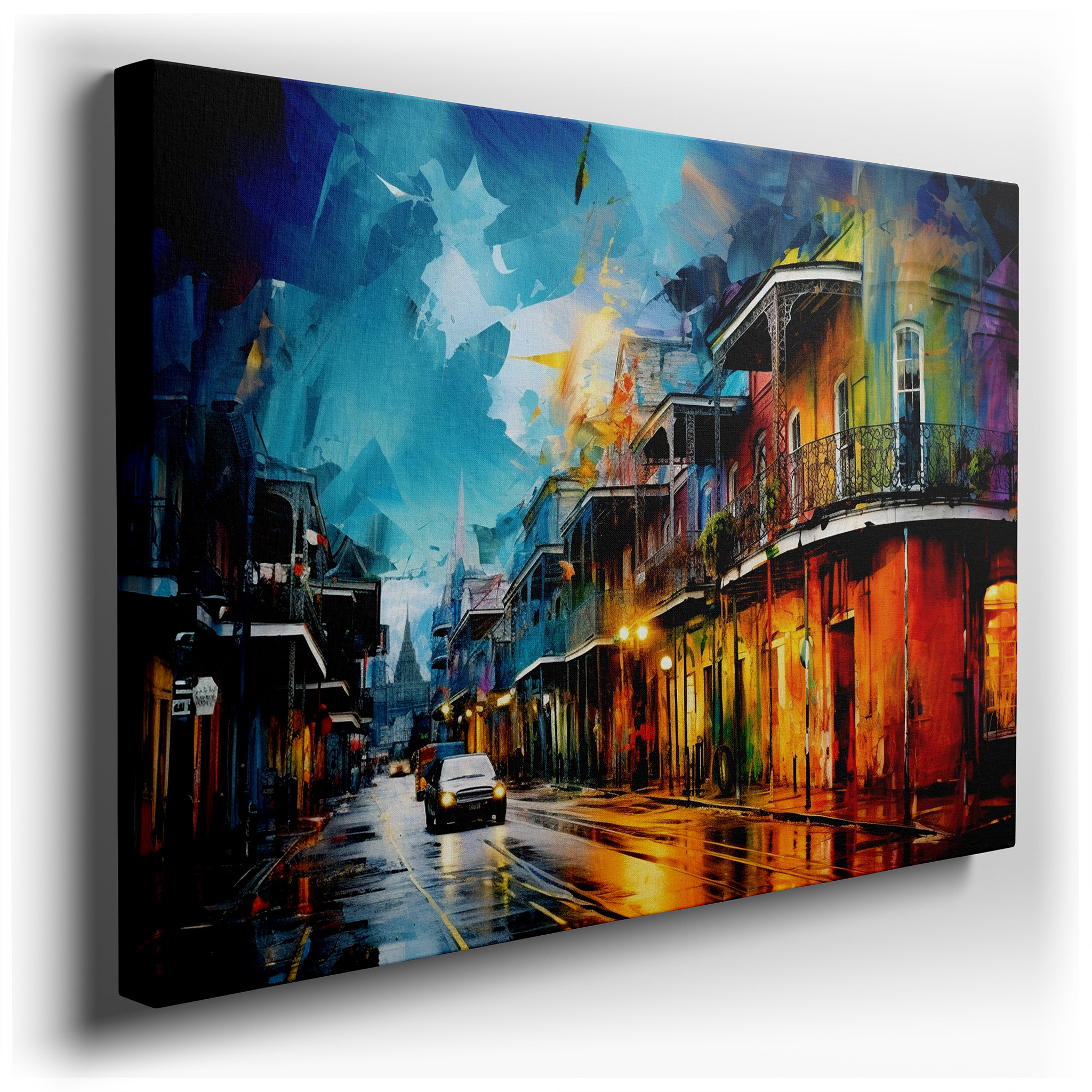 Rain - Drenched Cityscape with Reflective Hues and Historic Buildings Large Wall Art, Canvas Wall Art, Wall Decor for