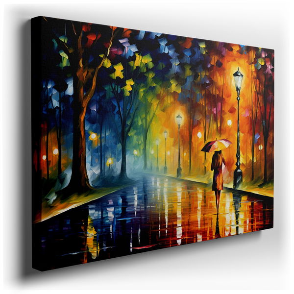 Rain-Swept Streets with Ethereal Lights - Serene Urban Canvas Wall Art