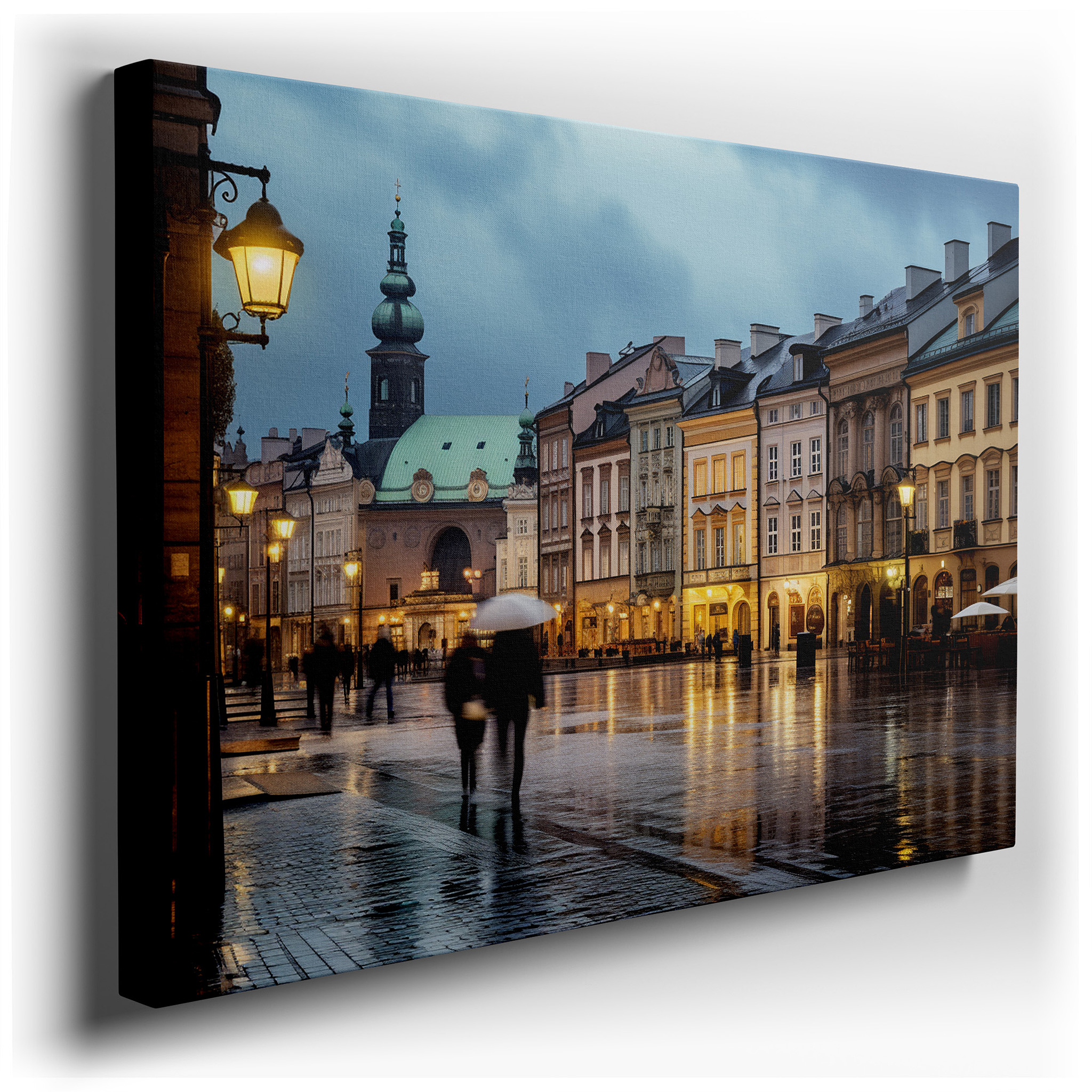 Rainy Day Musings on a Cobblestone Street Featuring Vibrant Umbrellas and Old - World Appeal - Large Canvas Wall Art