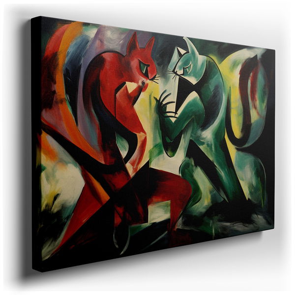 Feline Fury: Red and Green Abstract - Large Canvas Art