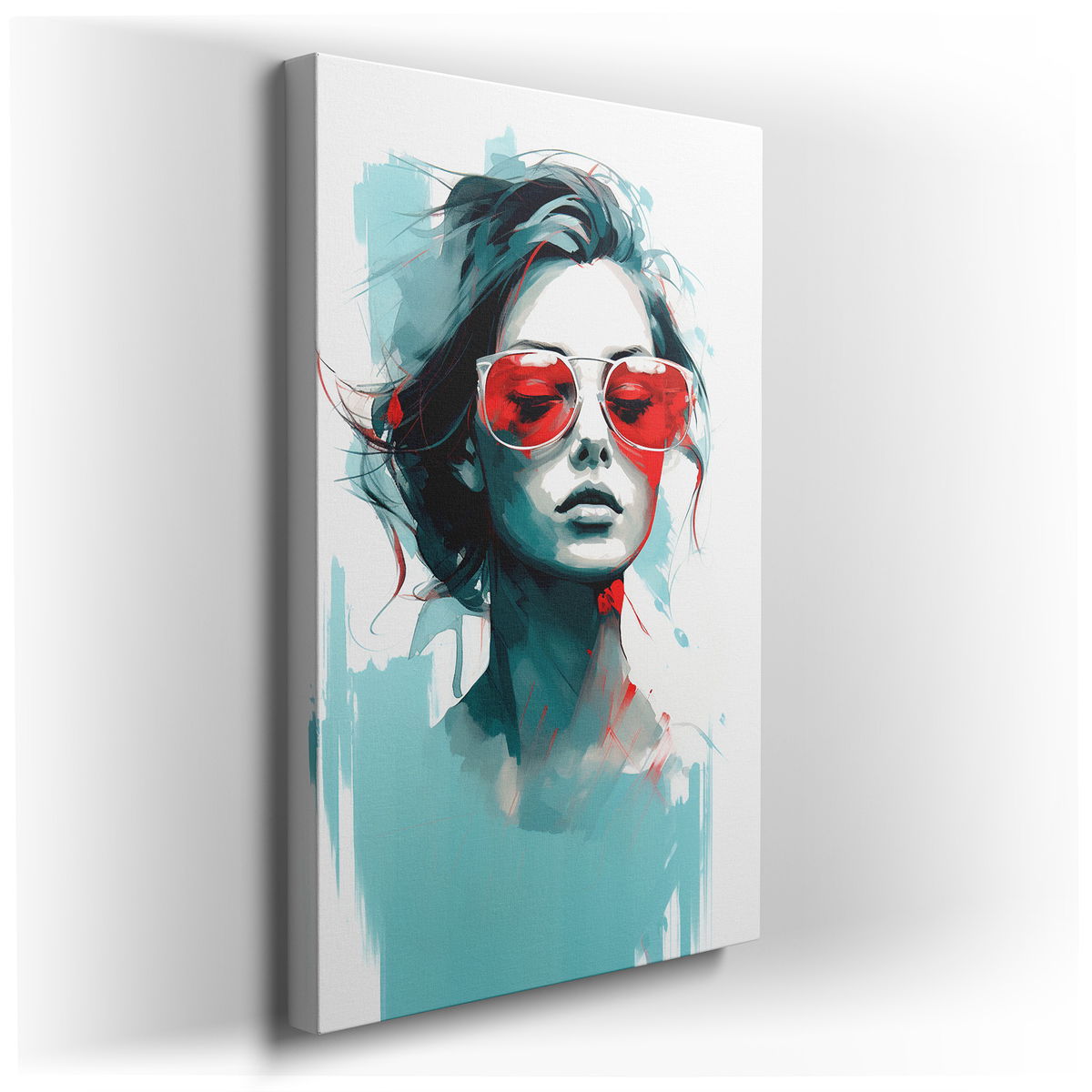 Red Sunglasses - Portrait of Modern Femininity - Canvas Wall Art